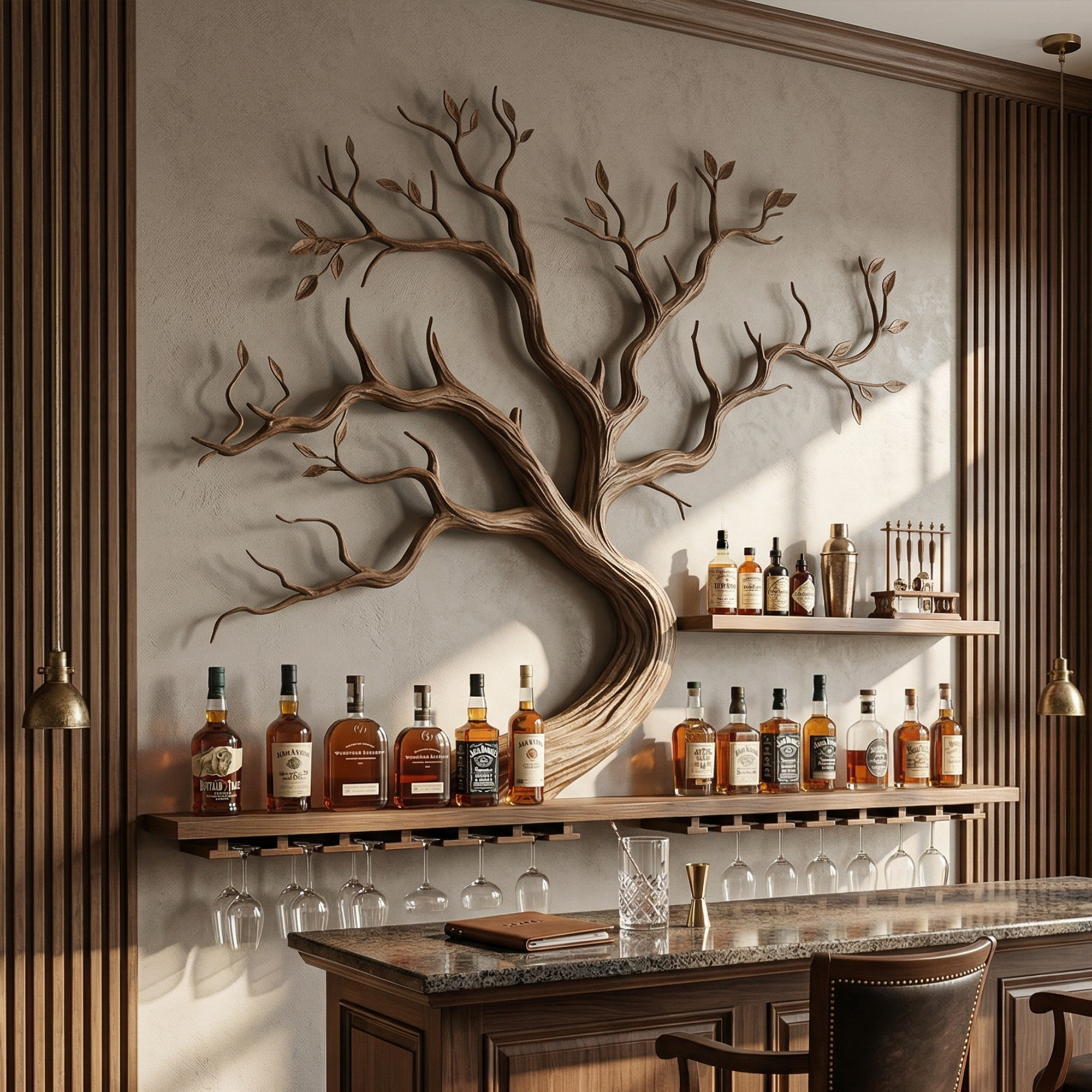 Artistic Tree Branch Wine Rack Wooden Wall Shelf For Kitchen Dining Room Bar SINLKIWR014