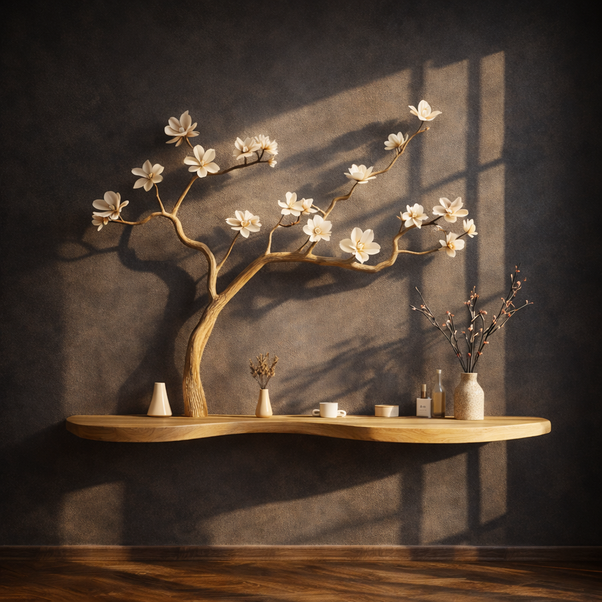 Rustic Natural Wood Tree Bookshelf Artistic Wall Shelf For Bedroom SINLKIFL248