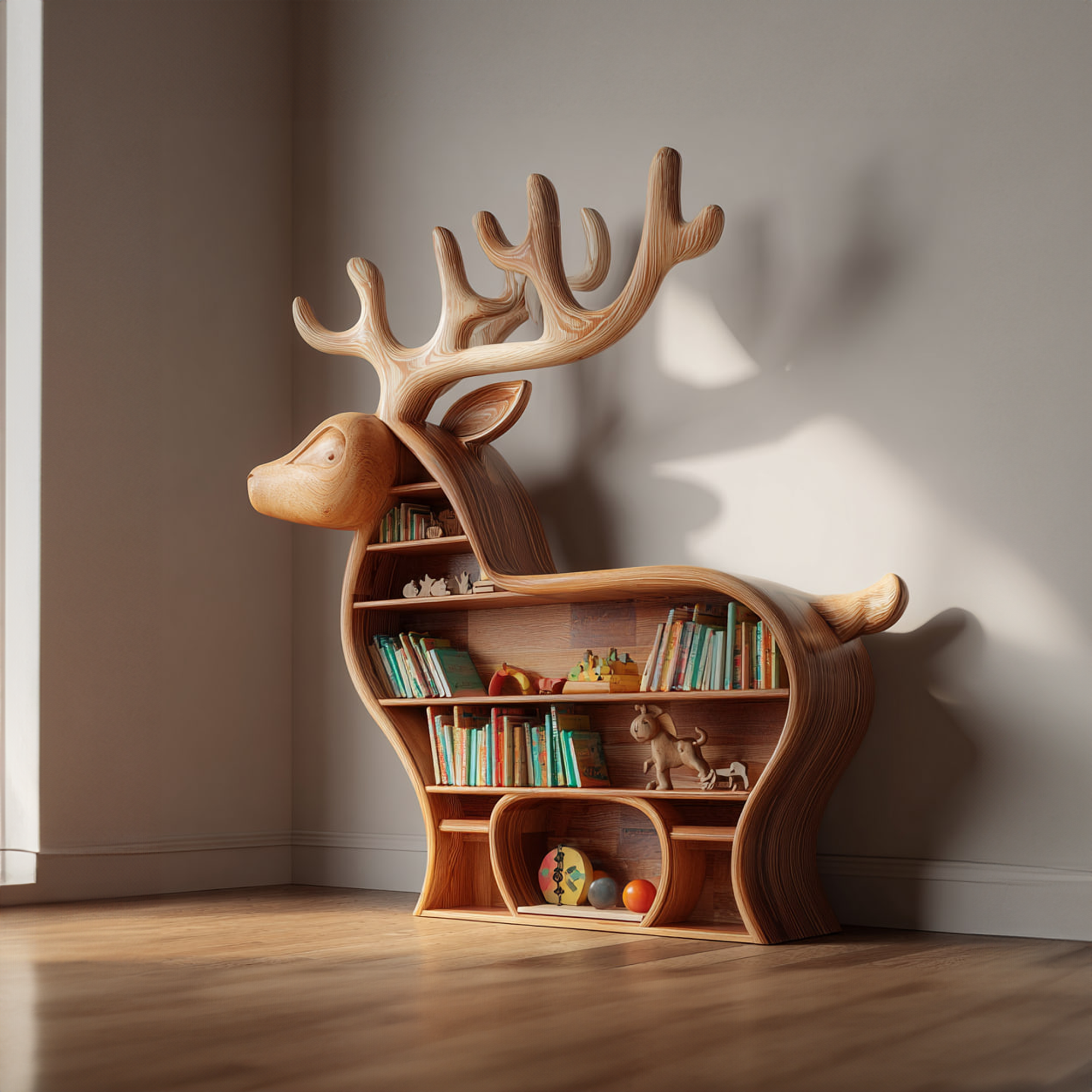Rustic Deer Shaped Bookshelf Kids Room Nursery Furniture SINLKISC102