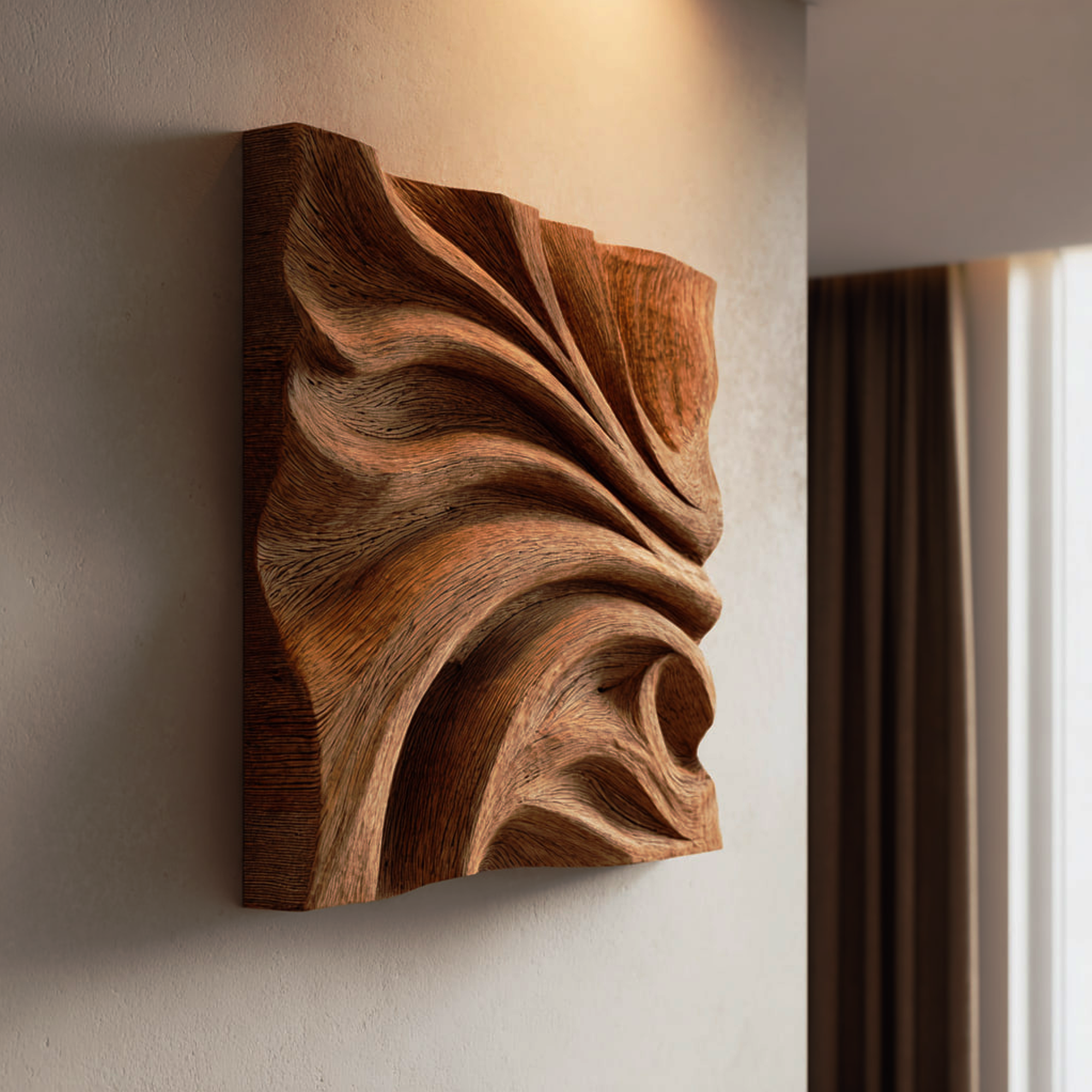 Abstract Fold Carved Solid Wood Wall Art Modern Interior Decor SINLKIW