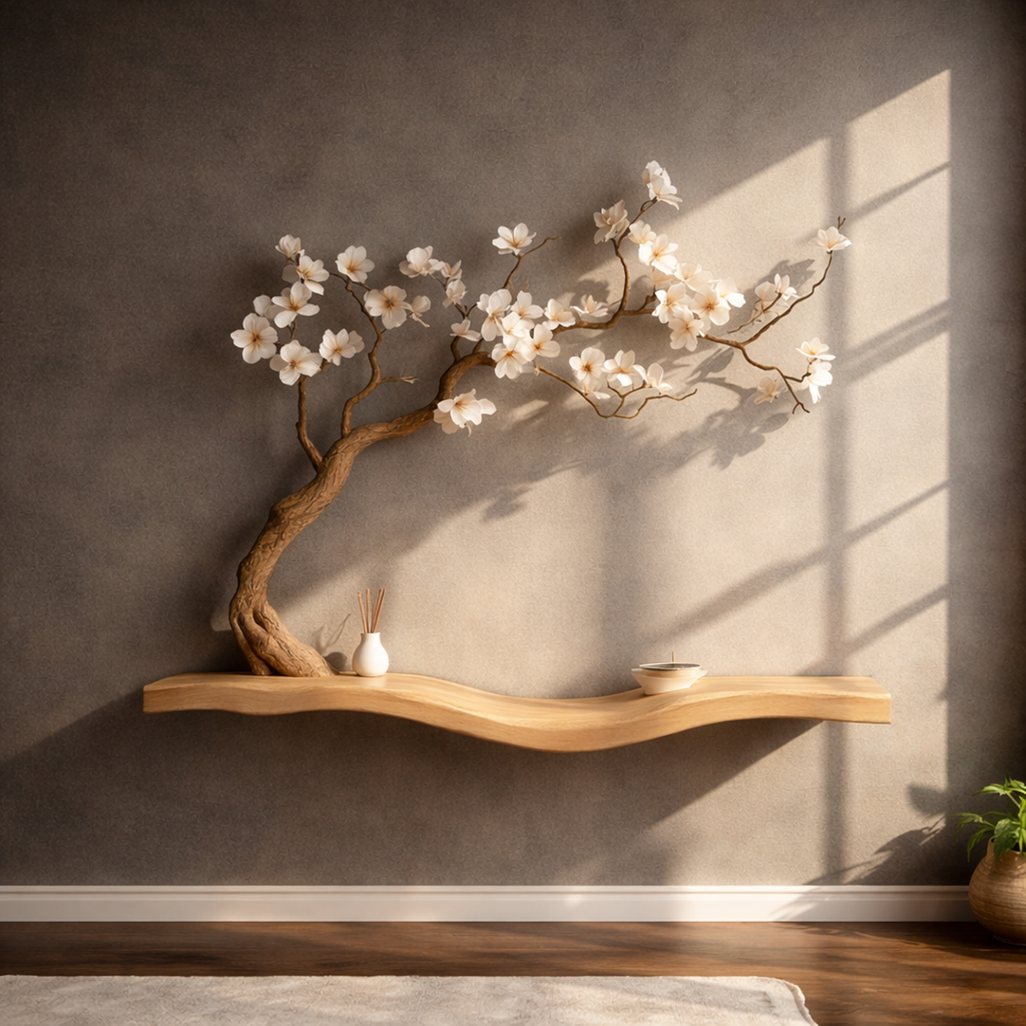 Rustic Tree Shelf Wall Mounted Bookcase For Reading Nook SINLKIFL250