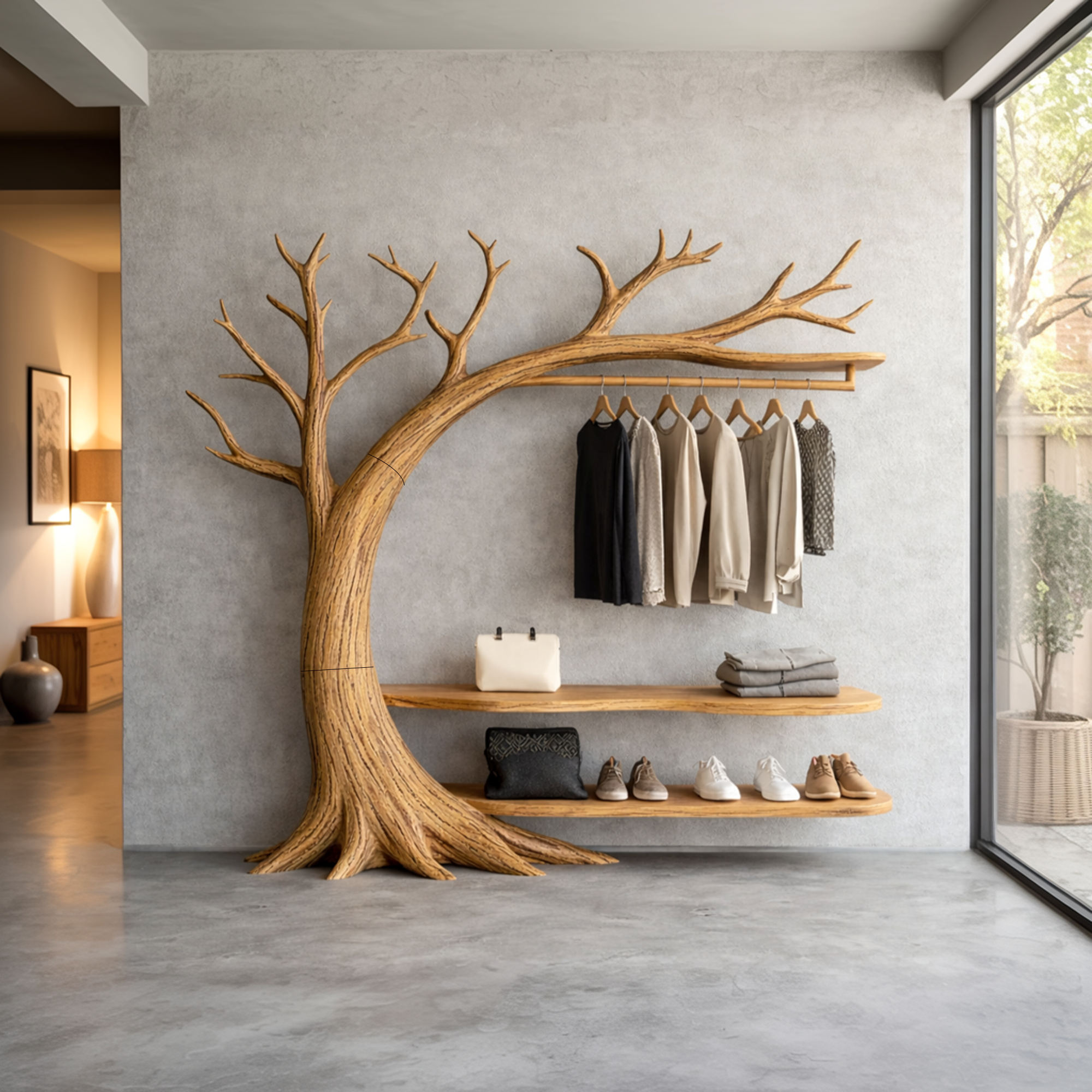 Organic Wood Tree Coat Rack Modern Living Room SINLKITCR086