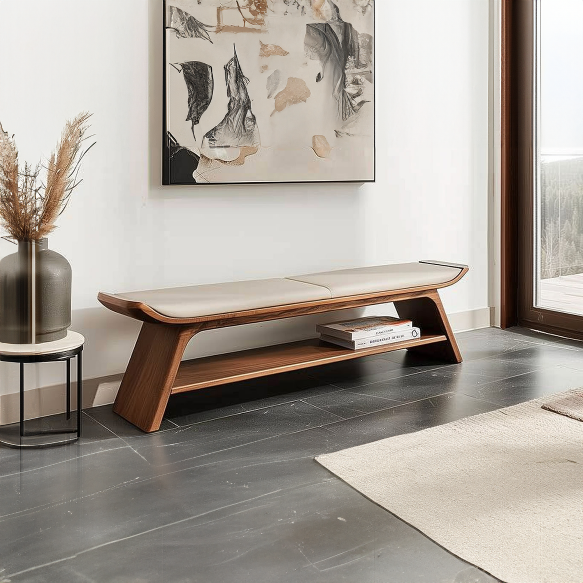 Mid Century Wooden Bench Living Room Or Bedroom Entryway SINLKIRS028