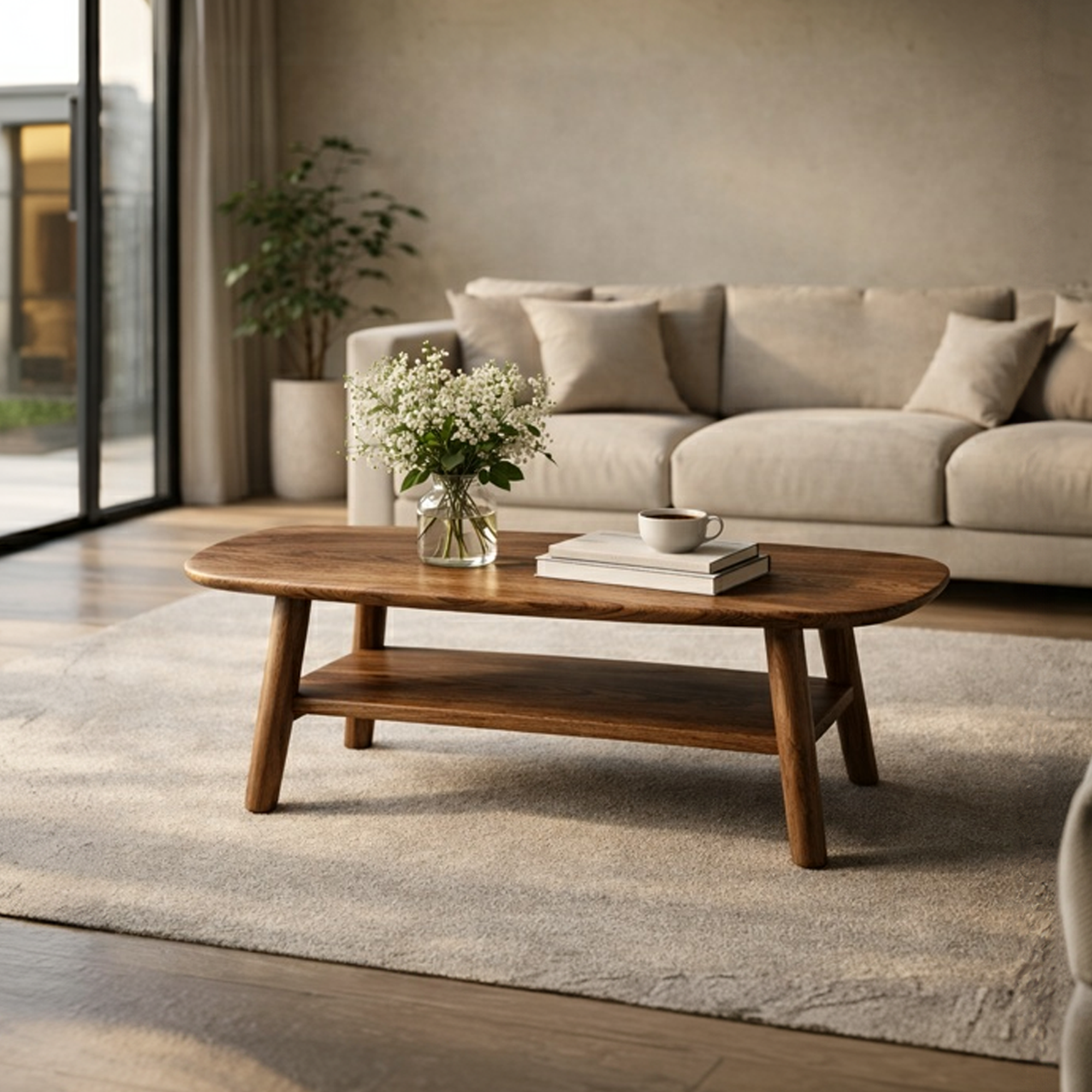 Mid Century Solid Wood Coffee Table Modern Living Room Interior SINLKICF283