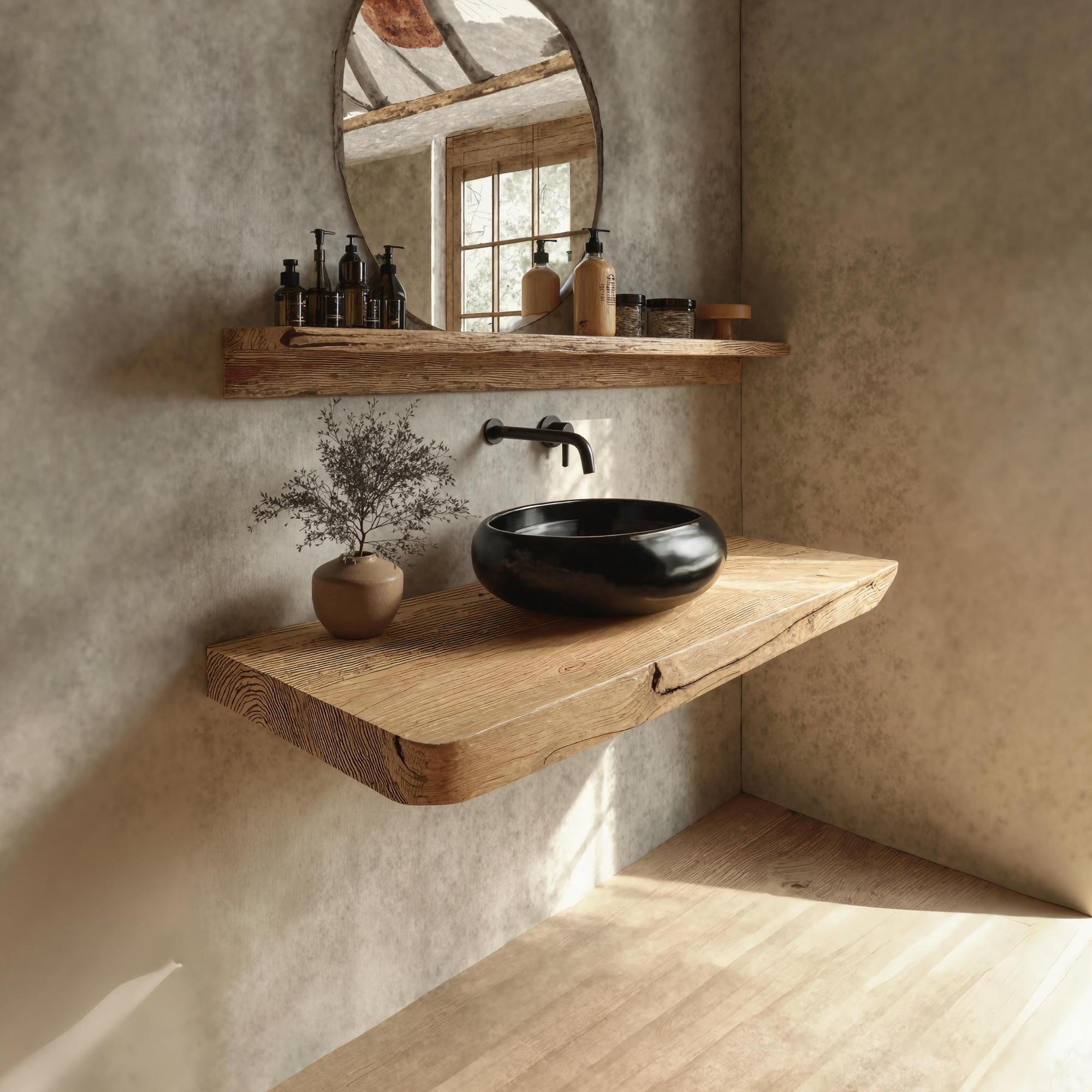 Rustic Floating Shelf Natural Edge Vanity Bathroom SINLKIBRV158