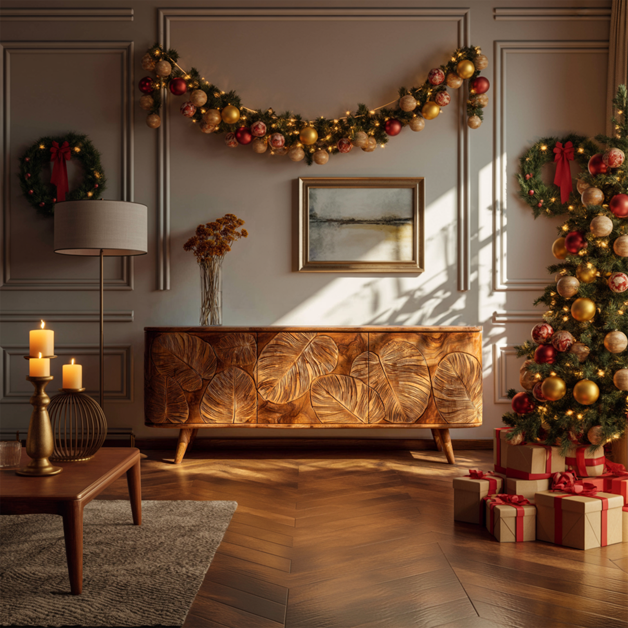 Rustic Carved Sideboard Christmas Holiday Dining Room Display SINLKISC319