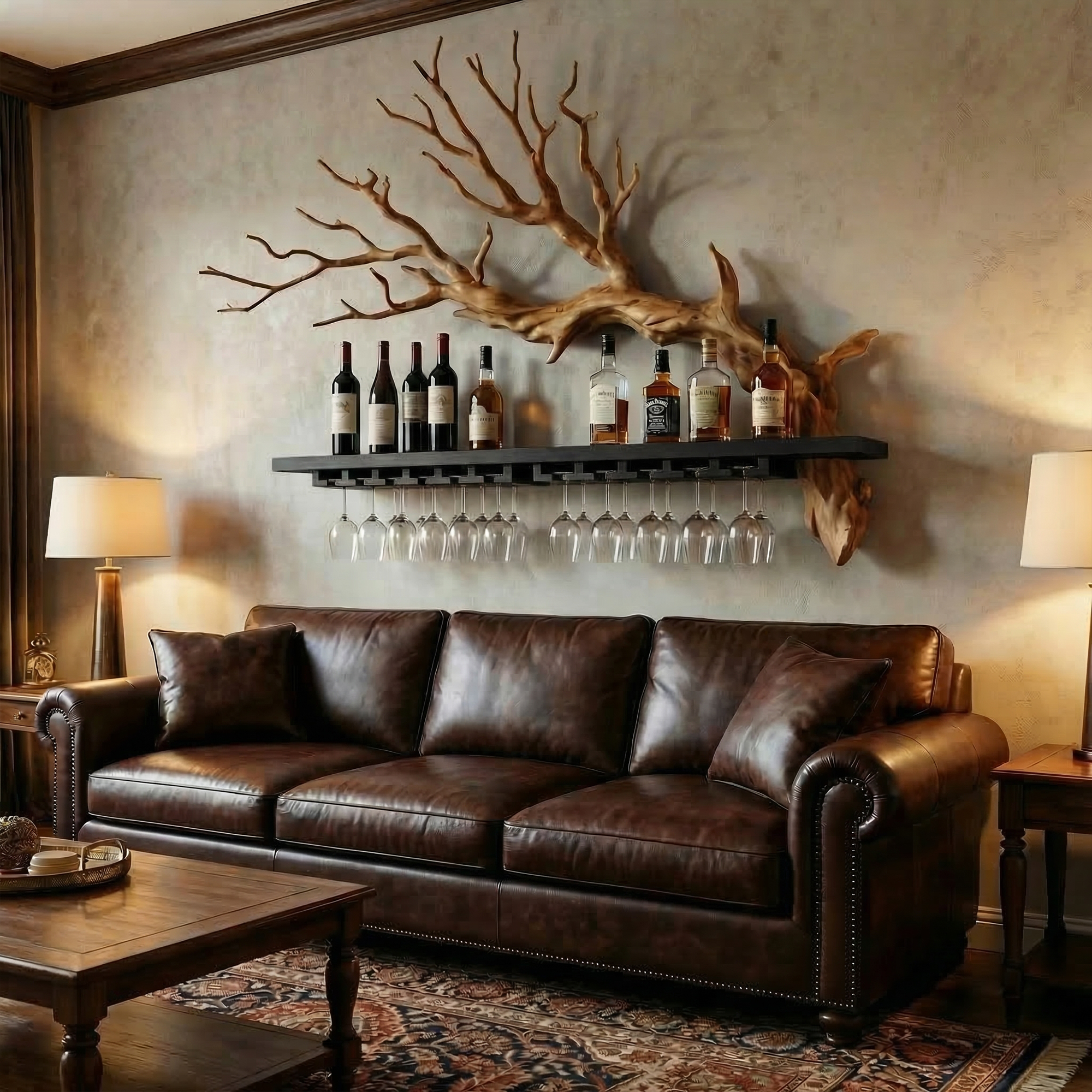 Rustic Tree Branch Wine Rack Living Room Wall Bar Decor SINLKIWR020