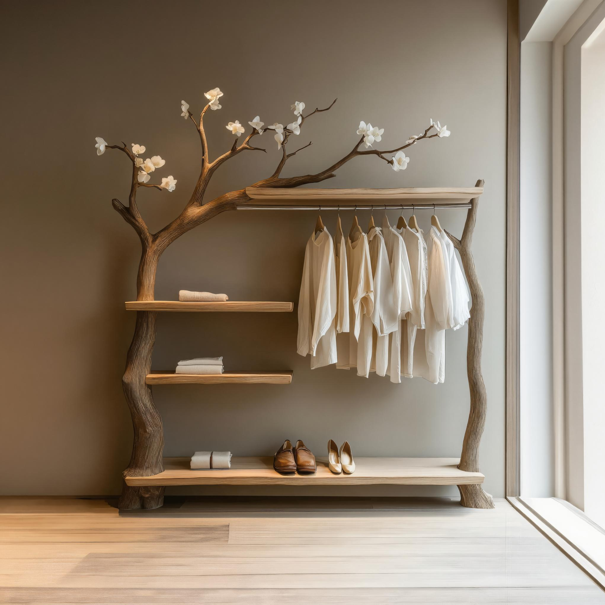 Rustic Tree Clothing Rack Flowering Branch Design SINLKITB549
