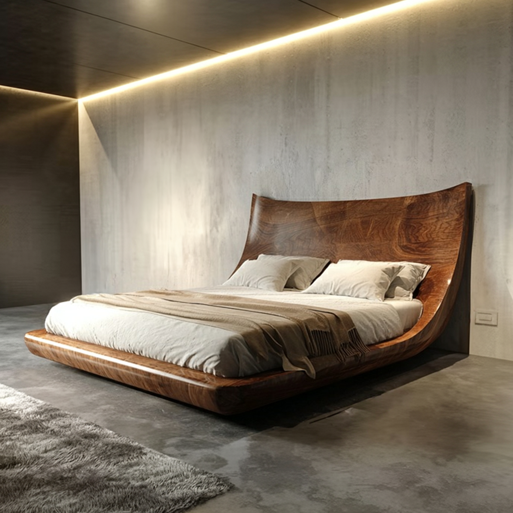 Modern Sculptural Bed Frame Contemporary Master Bedroom SINLKIWB085
