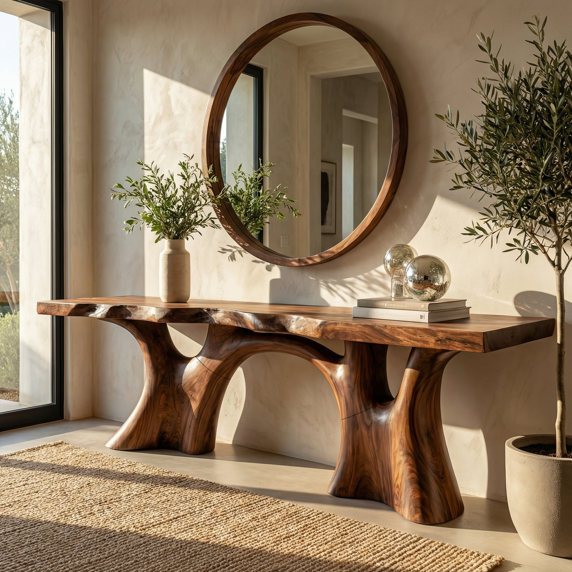 Rustic Organic Slab Console Table Sofa Back Living Room SINLKICS502