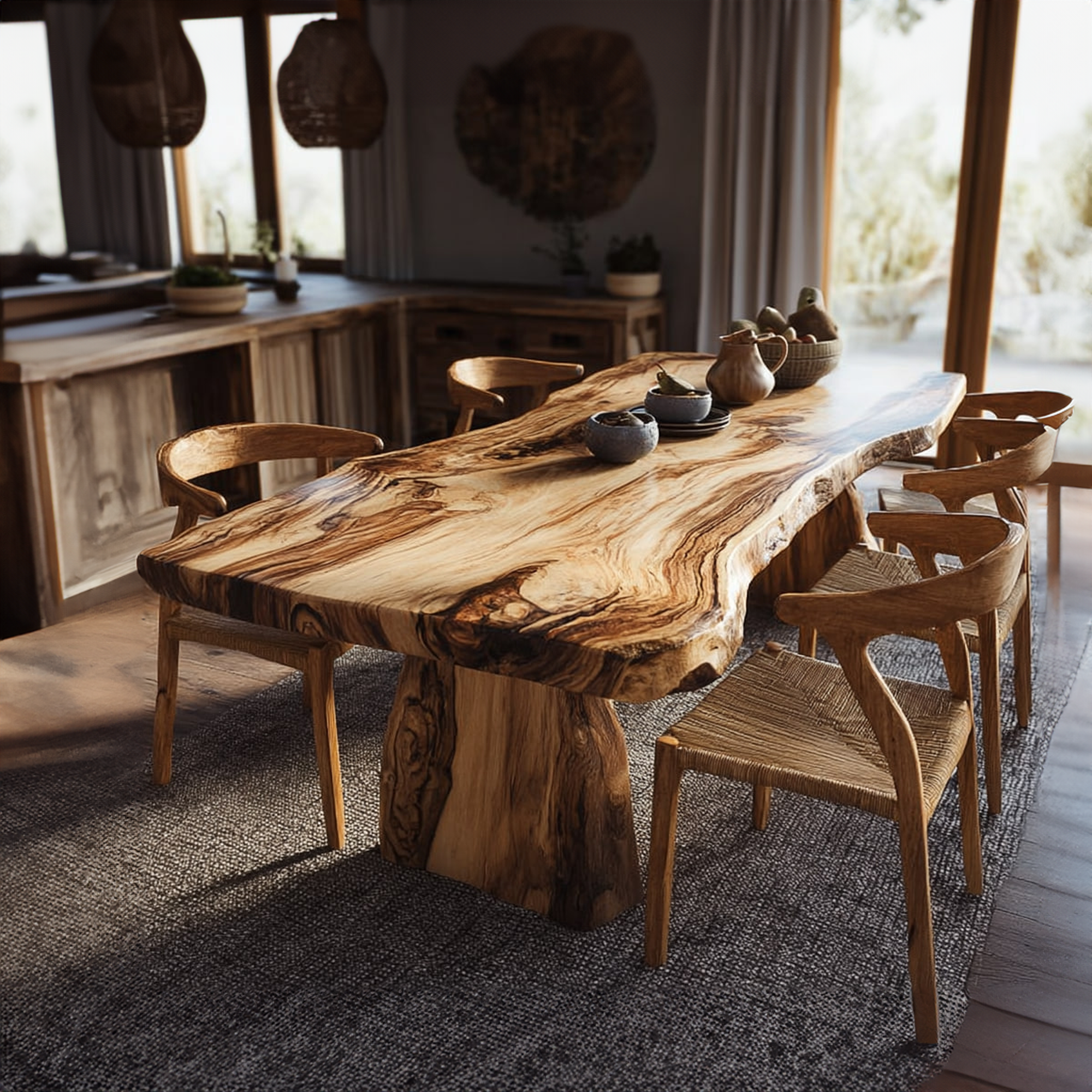 Rustic Live Edge Wooden Dining Table Dining Room SINLKIDT114