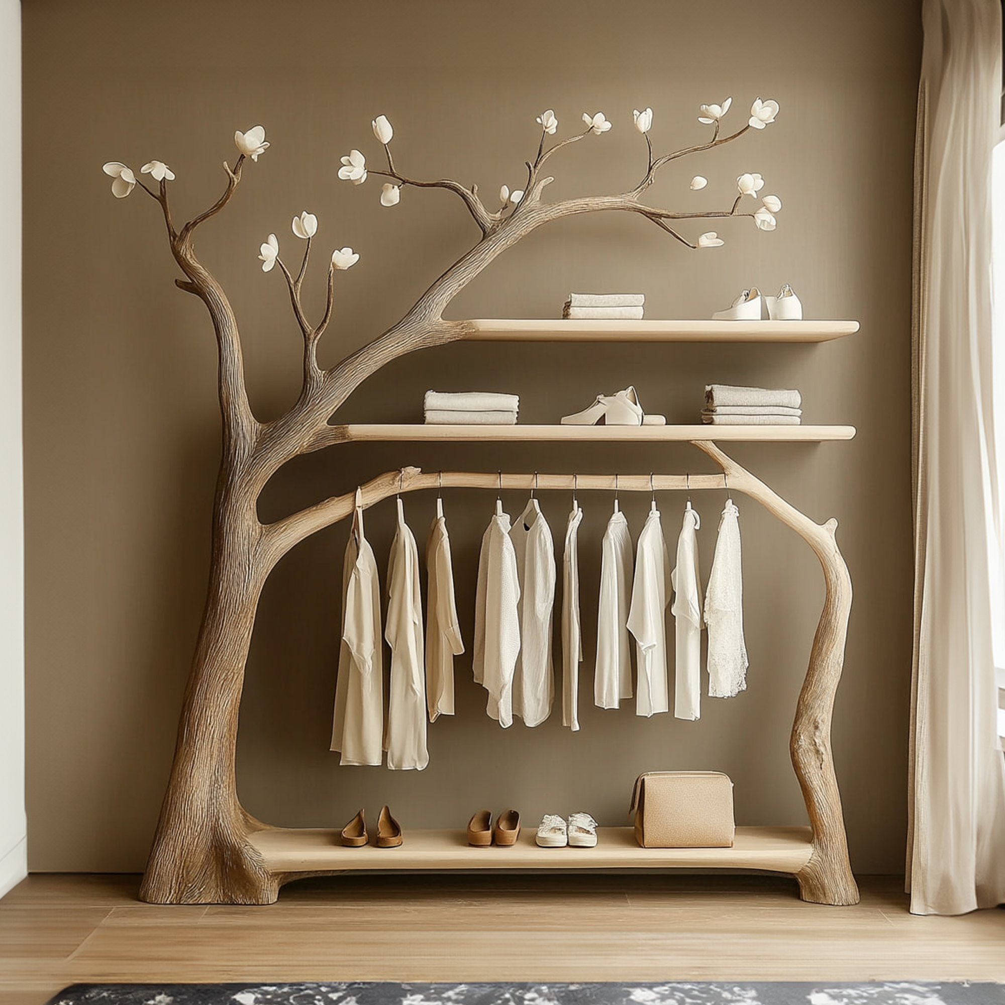 Rustic Tree Clothing Display Wardrobe Bedroom Decor SINLKITB550