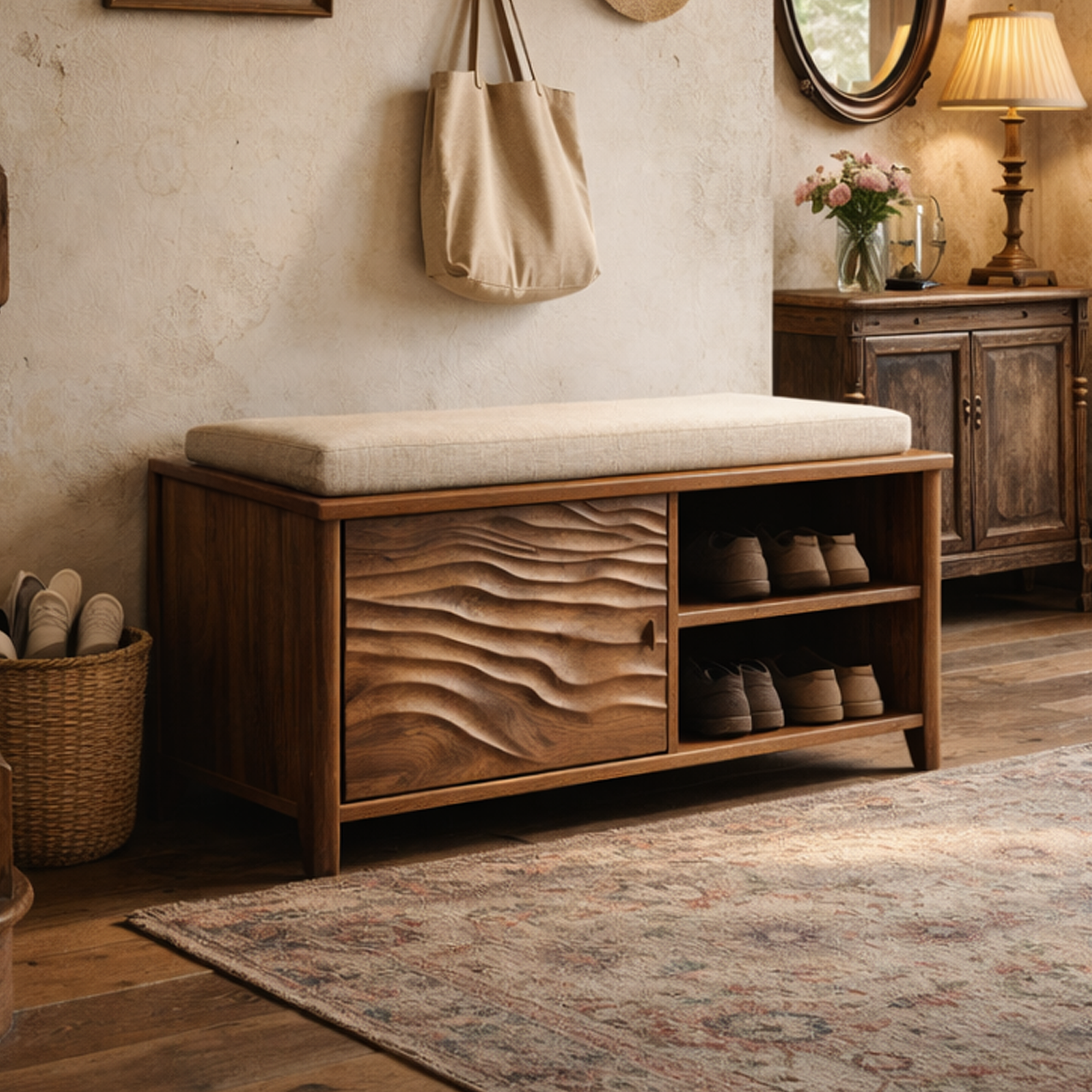 Rustic Storage Seating Bench For Entryway And Home Space SINLKISB086