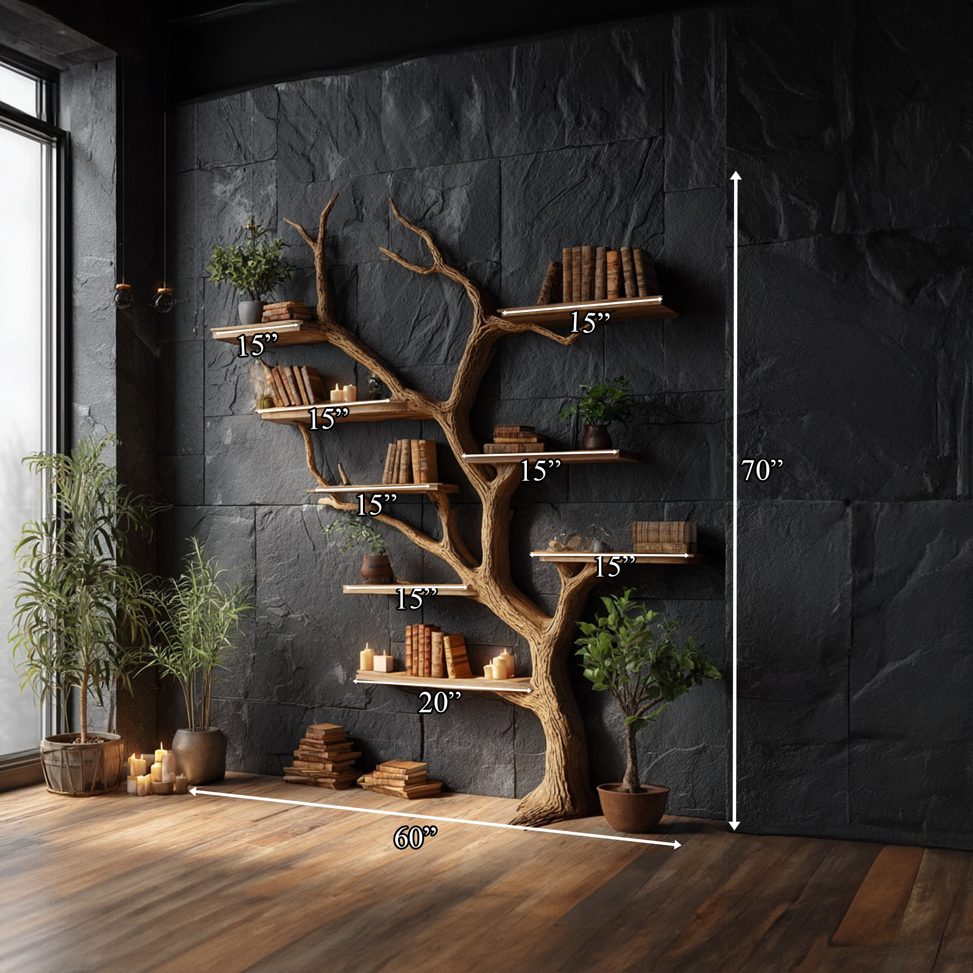 Rustic Tree Wall Shelf Library Study SINLKITB301