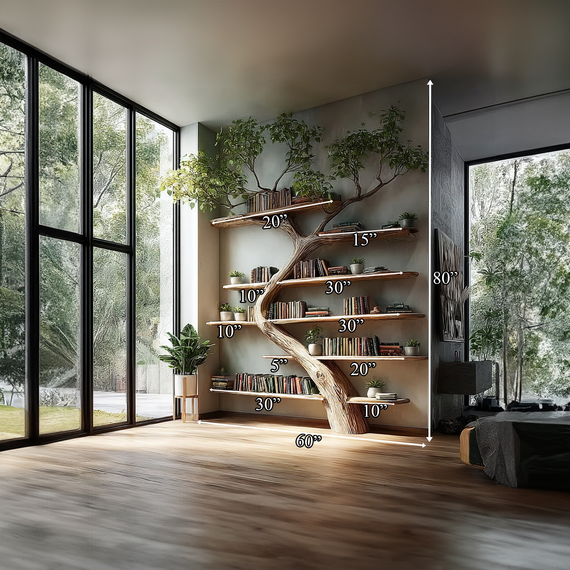 Rustic Tree Bookcase Living Room SINLKITB292
