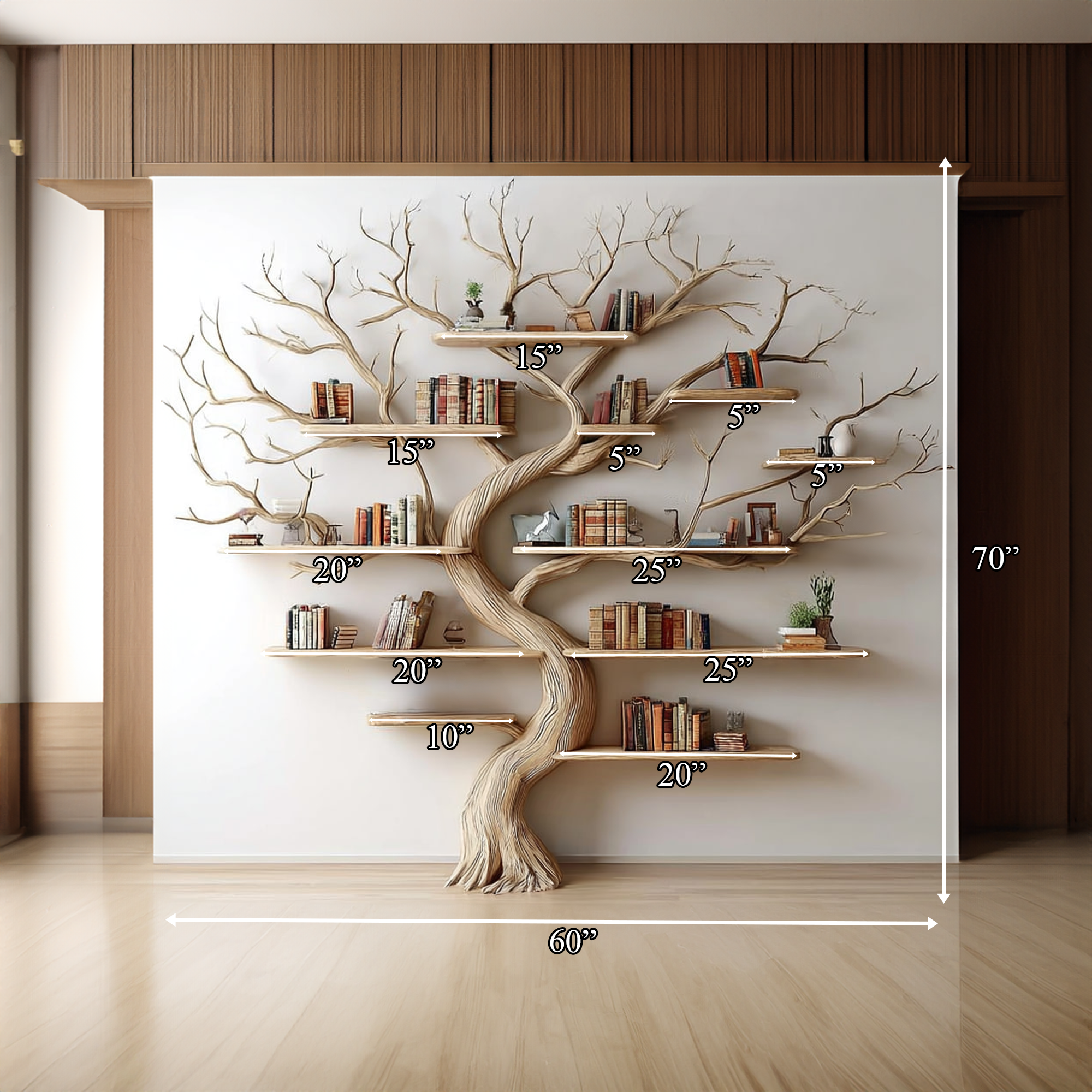 Rustic Tree Wall Bookshelf Bedroom Lounge SINLKITB289