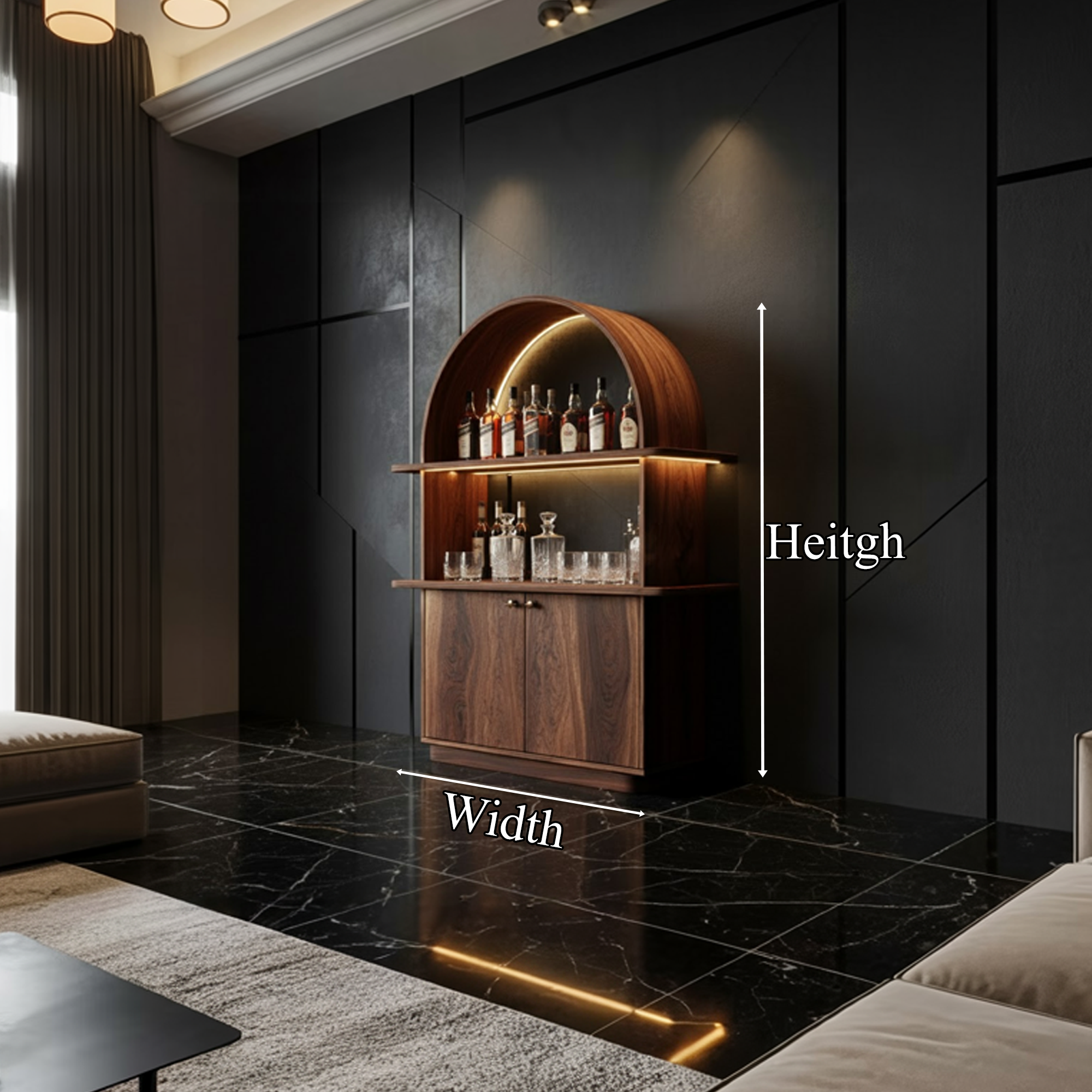 Mid Century Arched Bar Cabinet Dining Room Interior Beverage Display SINLKISC326