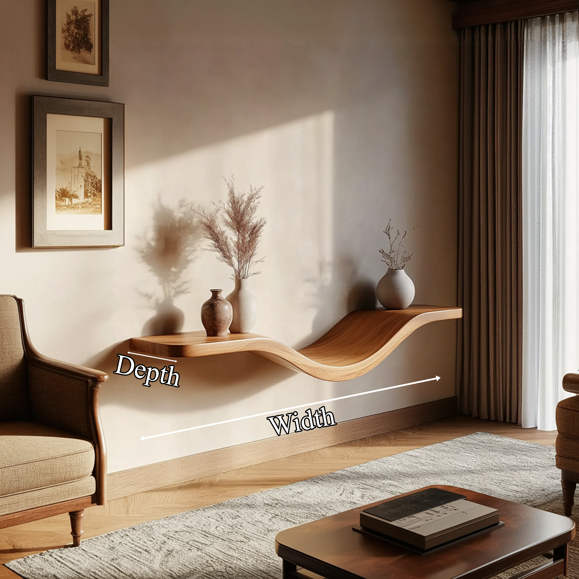Sculptural Wavy Floating Shelf Wall Mounted Decor For Living Room SINLKIFL359