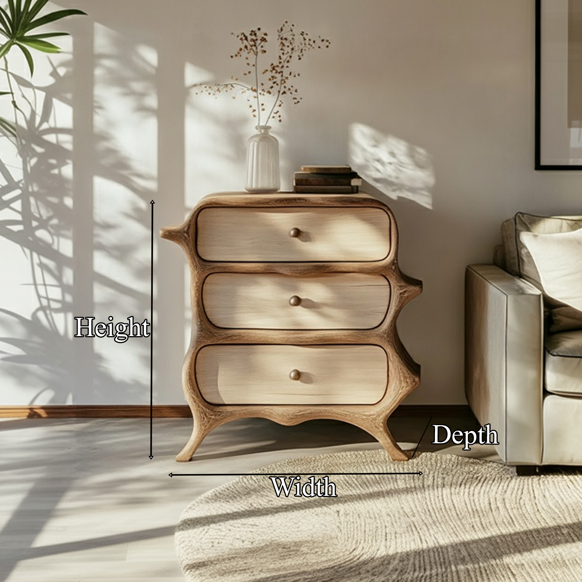 Rustic Nature Inspired Wooden Drawer Chest Solid Wood Bedroom Interior Feature Decor SINLKISC363