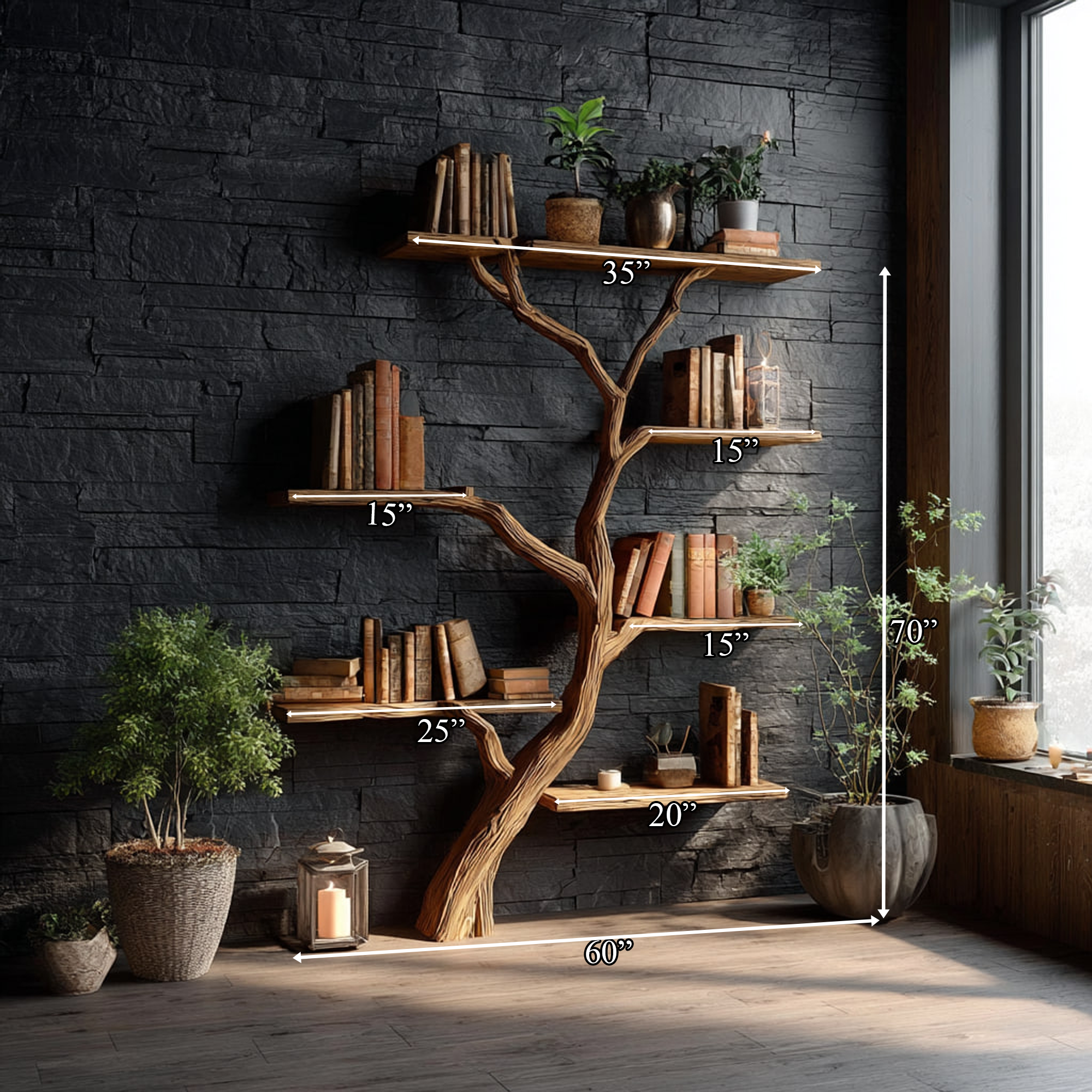 Rustic Tree Bookcase Reading Nook SINLKITB299