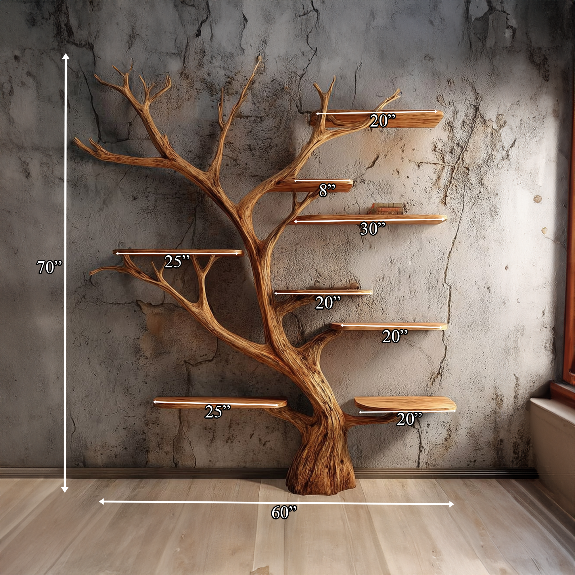 Rustic Tree Wall Bookshelf Entryway Study SINLKITB294
