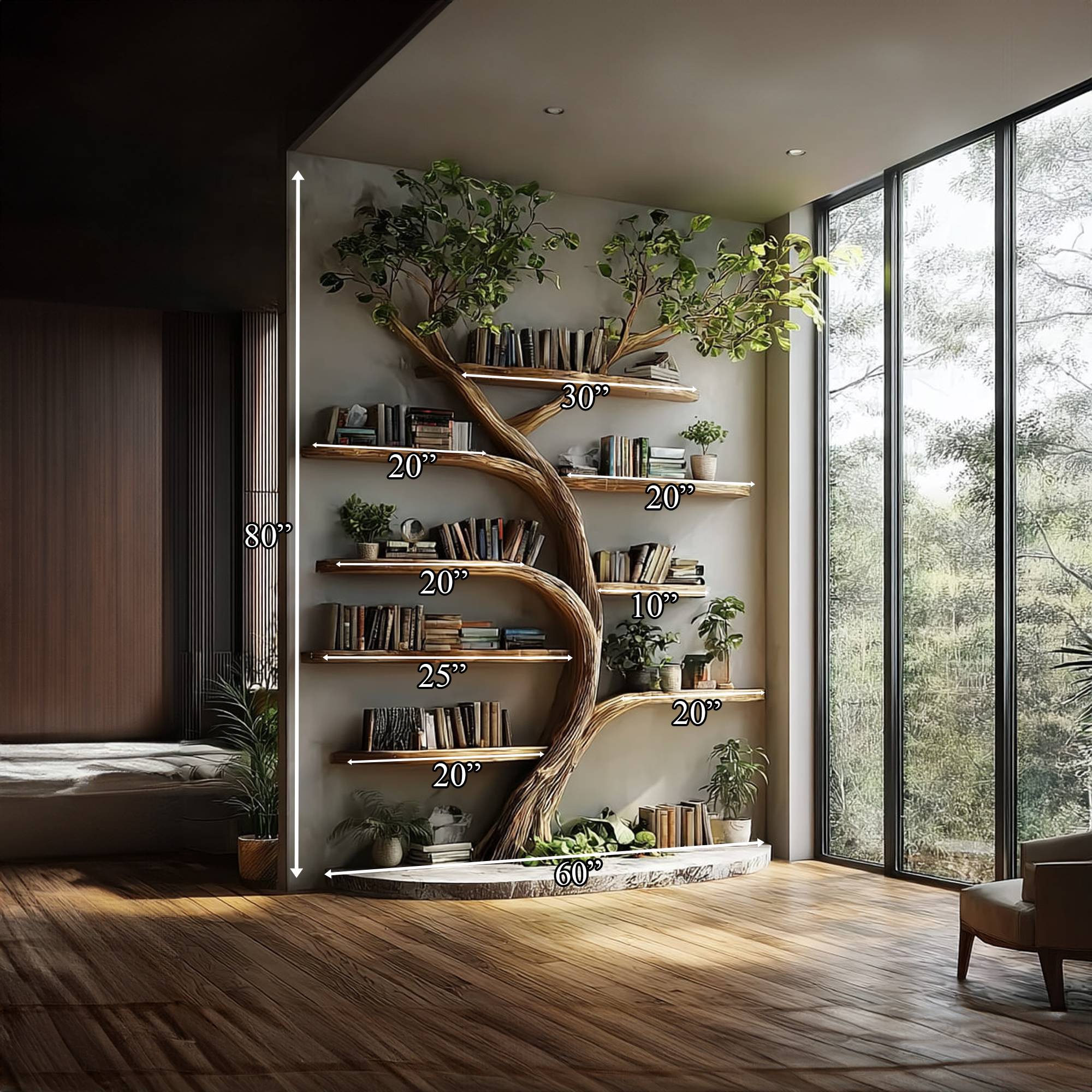 Rustic Tree Bookcase Living Guest Room SINLKITB293
