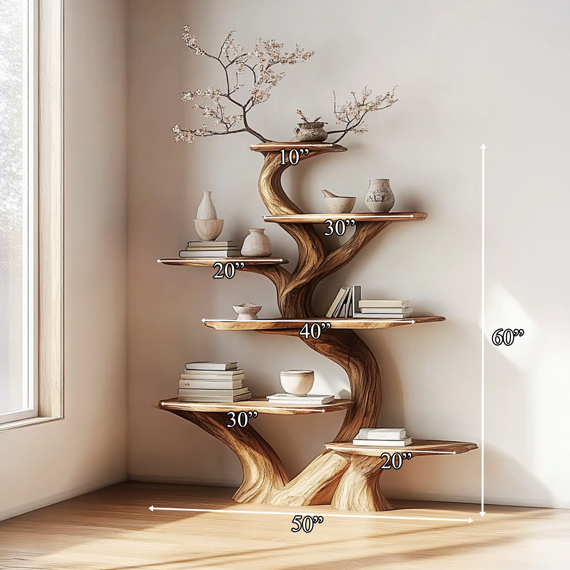 Rustic Unique Tree Bookshelf Living Room Home Decor SINLKITB478
