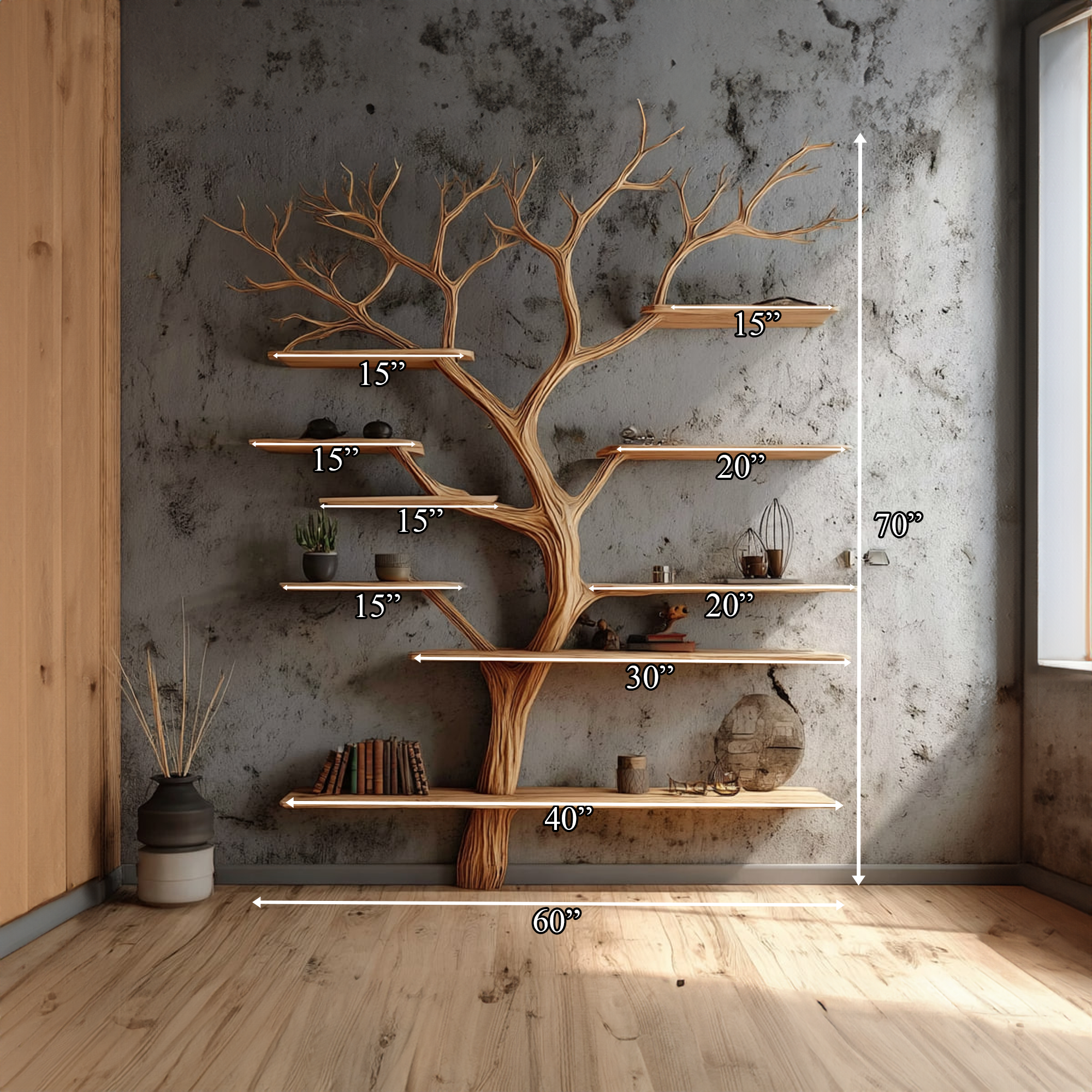 Rustic Tree Bookshelf Modern Living Room SINLKITB291