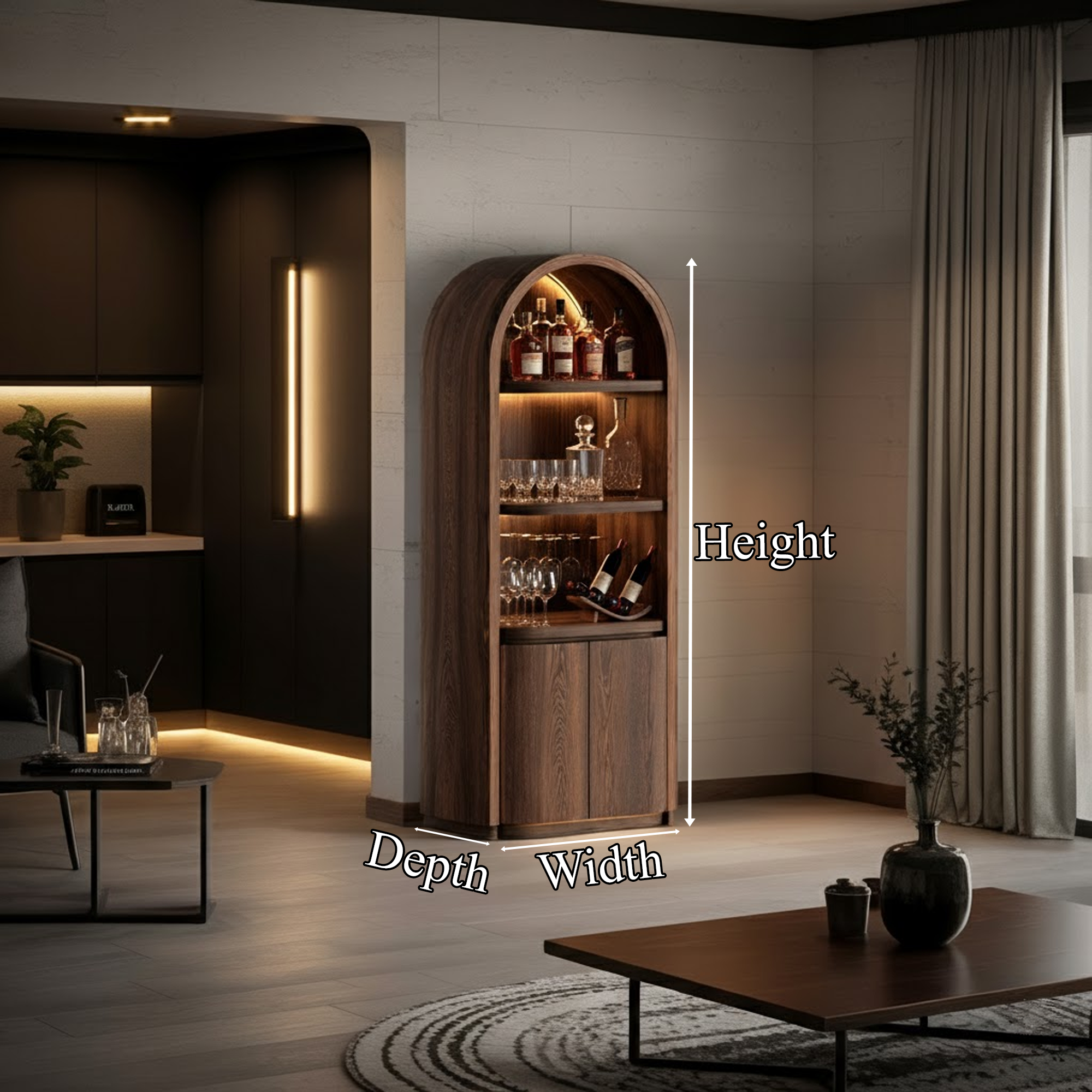 Mid Century Arched Bar Cabinet Dining Room Interior Display SINLKISC327