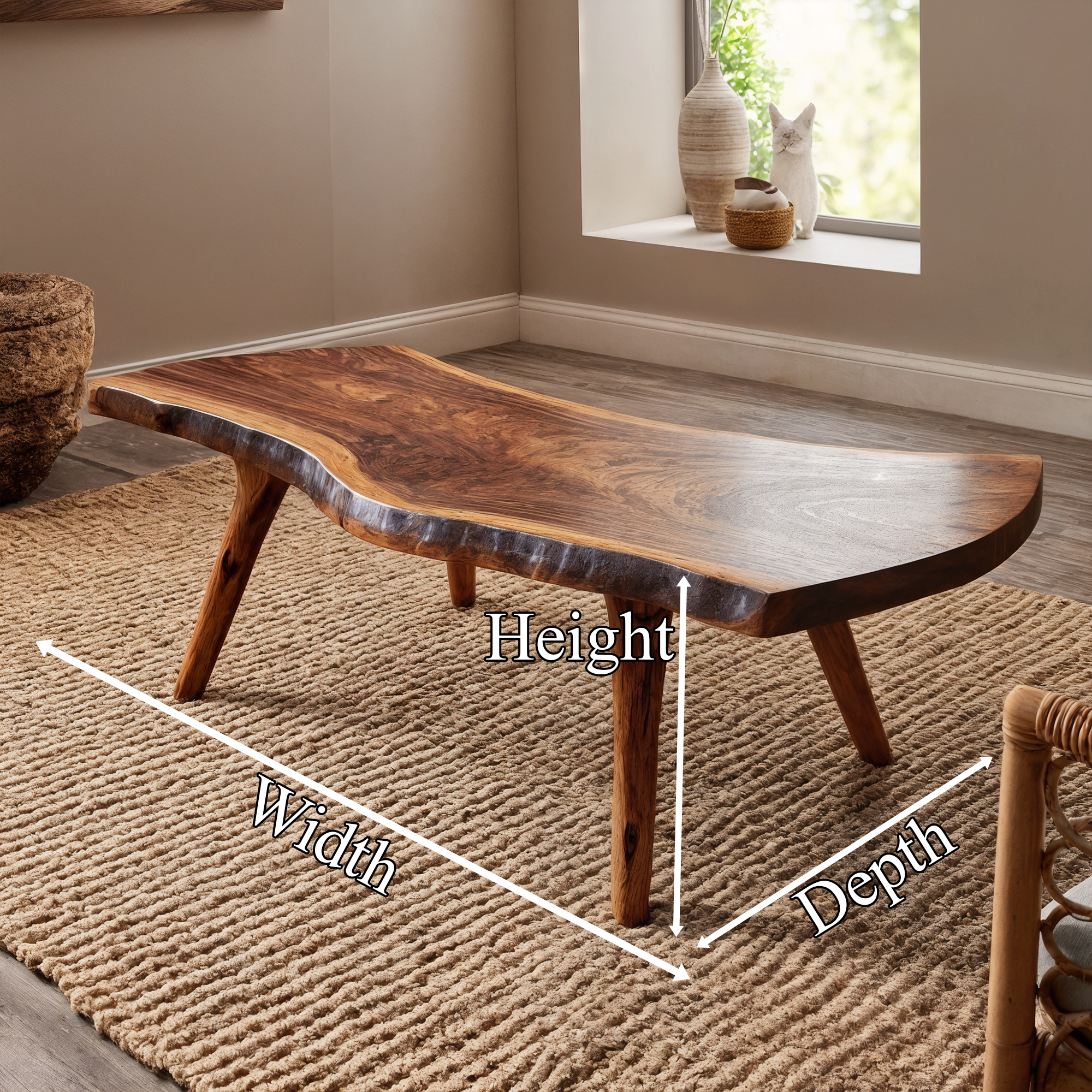 Rustic Live Edge Coffee Table For Living Room And Bedroom SINLKICF340