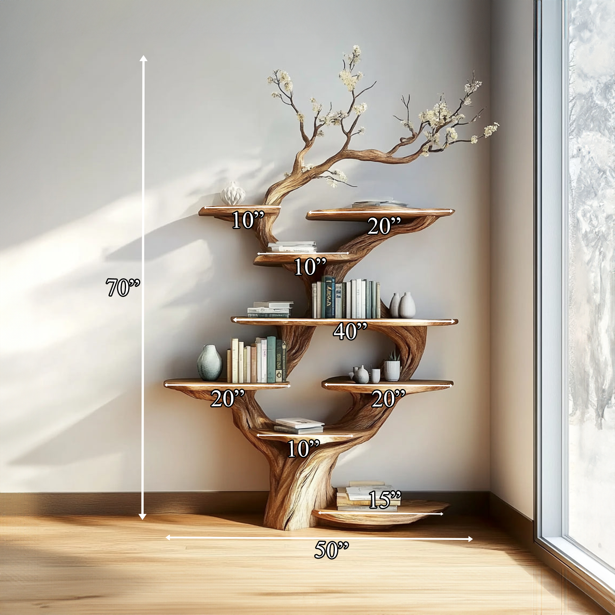 Rustic Tree Display Shelf Living Room Or Bedroom Cozy Storage SINLKITB479