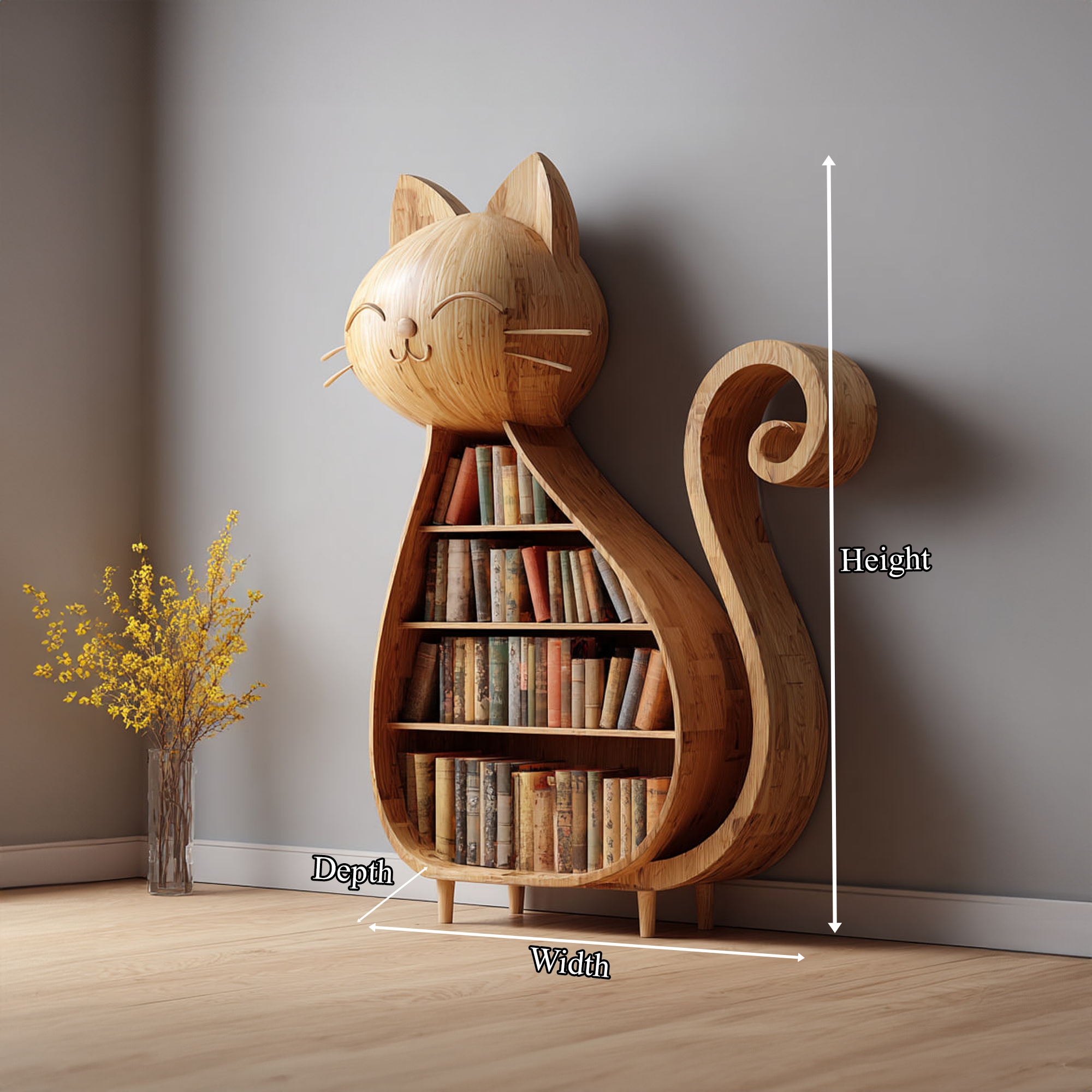 Rustic Cat Bookshelf Kids Room Storage Display SINLKISC157