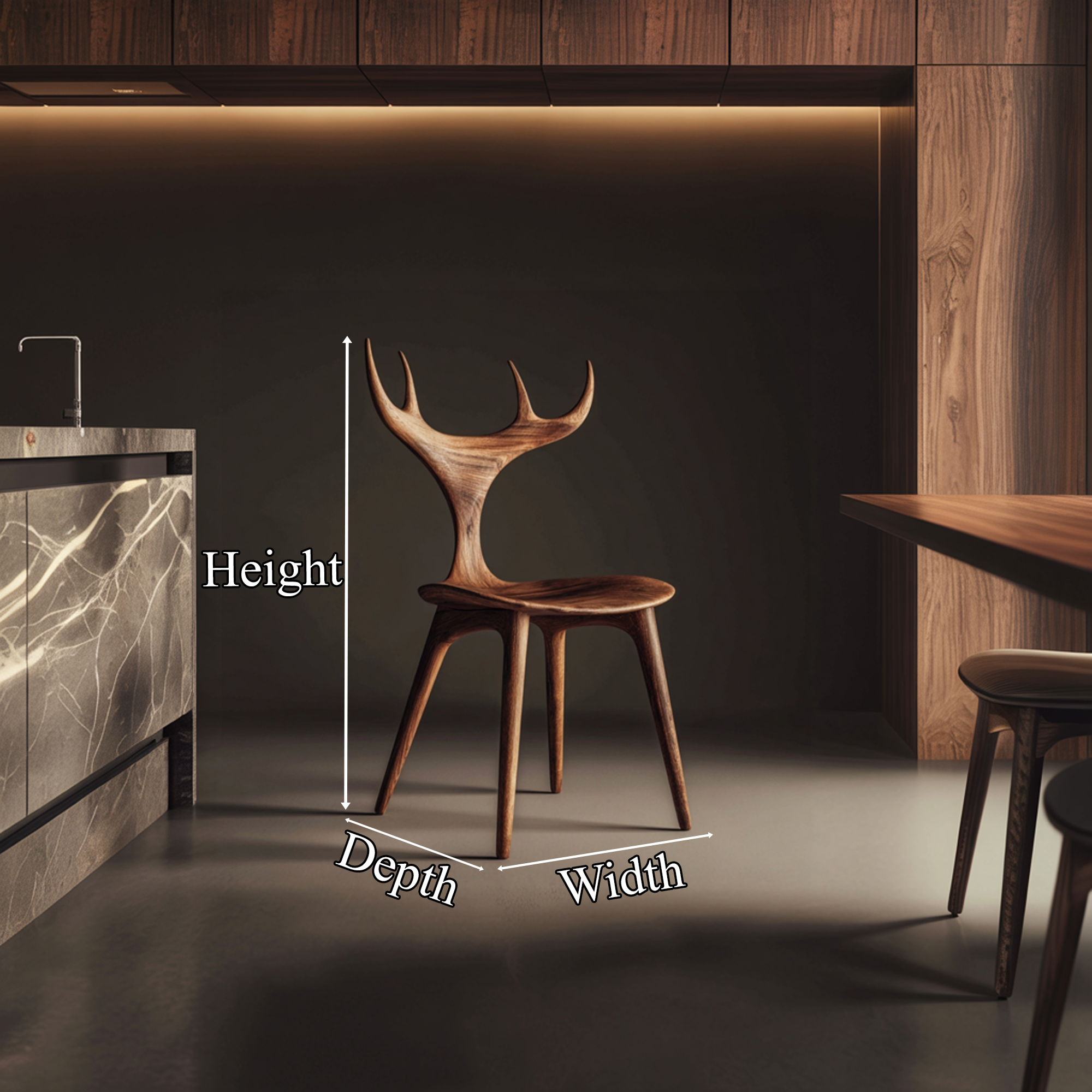 Rustic Organic Wooden Chair Dining Room Interior Sculptural Seating SINLKIWC035