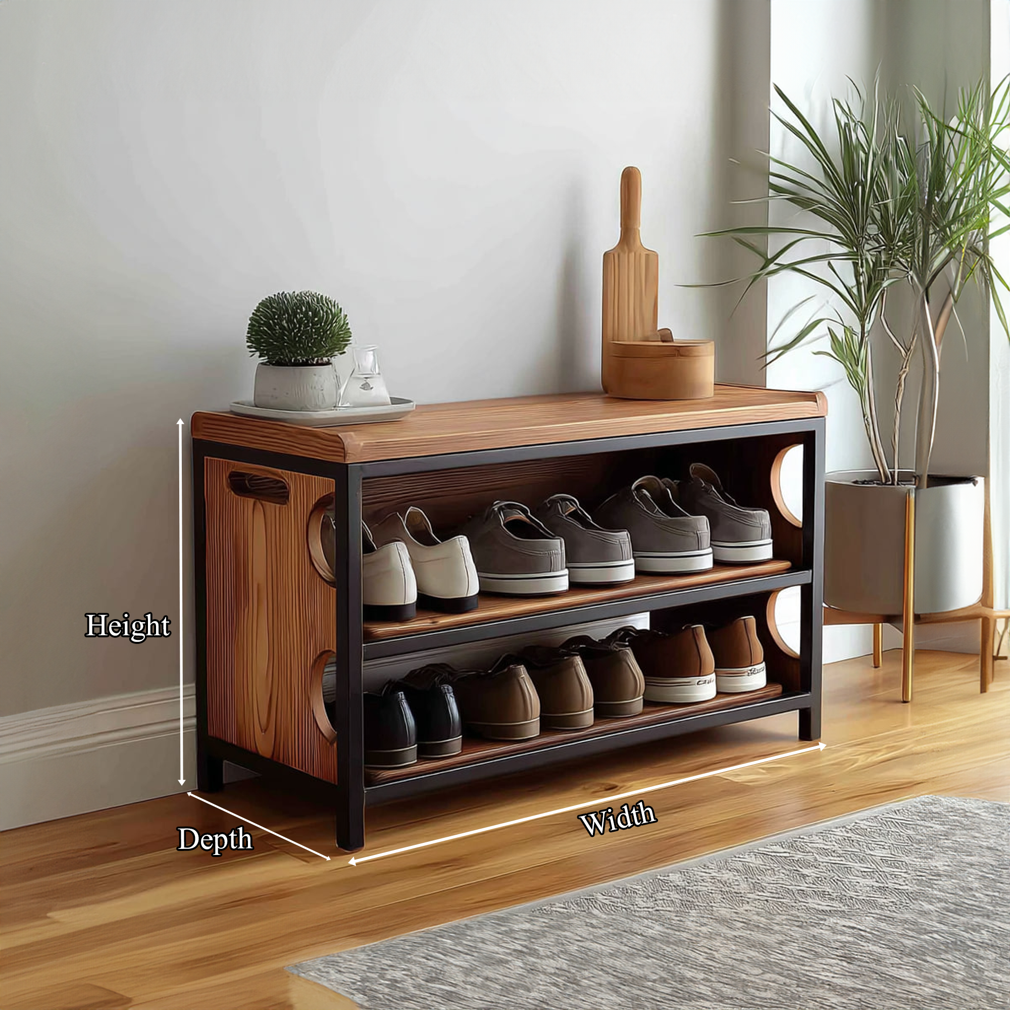 Midcentury Modern Shoe Bench Entryway SINLKISB042