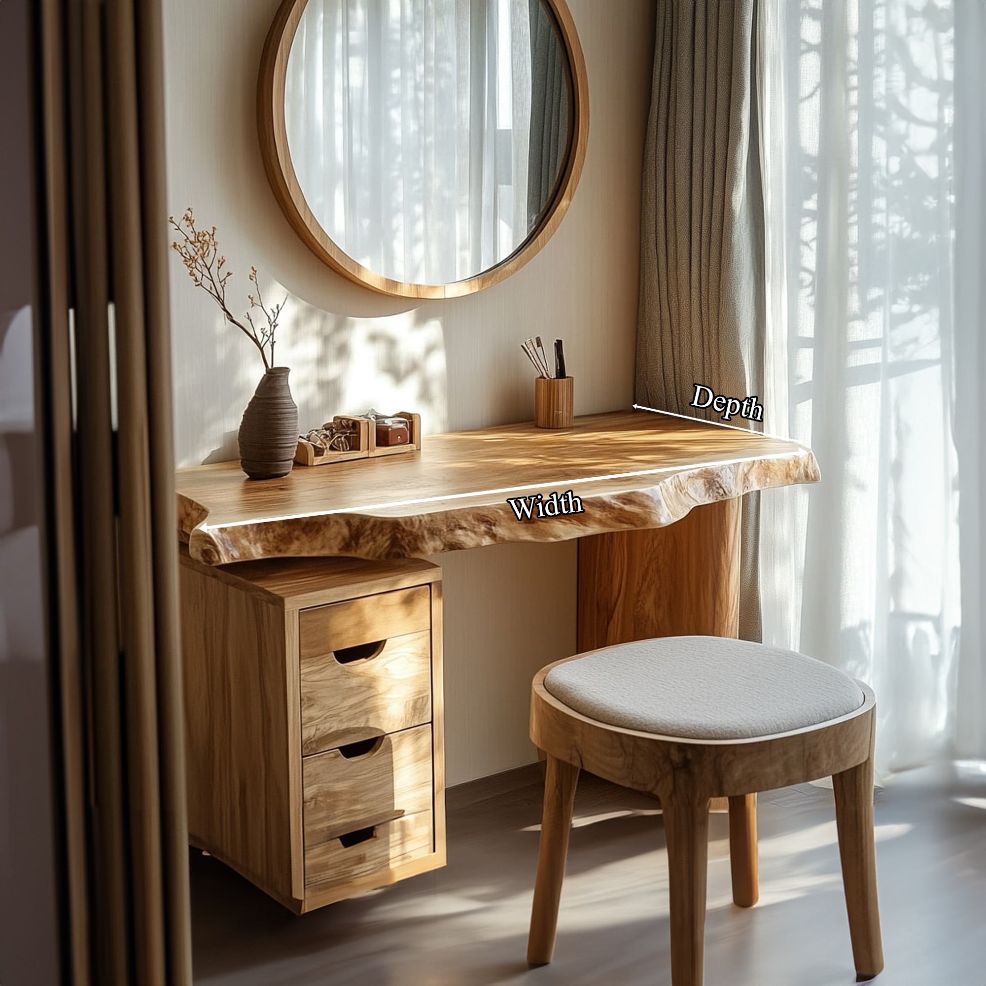 Japandi Solid Wood Floating Dressing Table Live Edge Bedroom SINLKIFL243