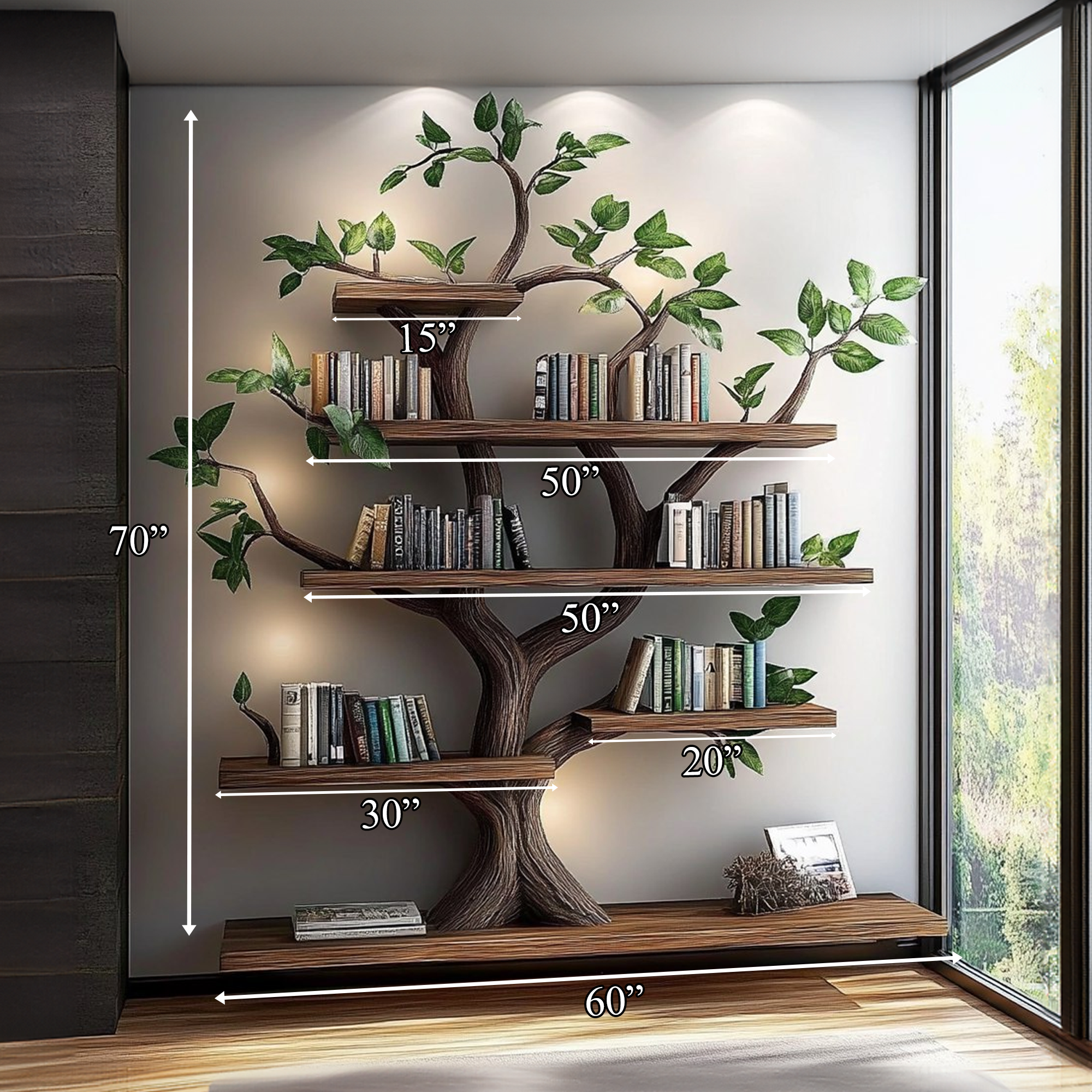 Rustic Organic Tree Bookshelf Sculptural Design Living Room SINLKITB525
