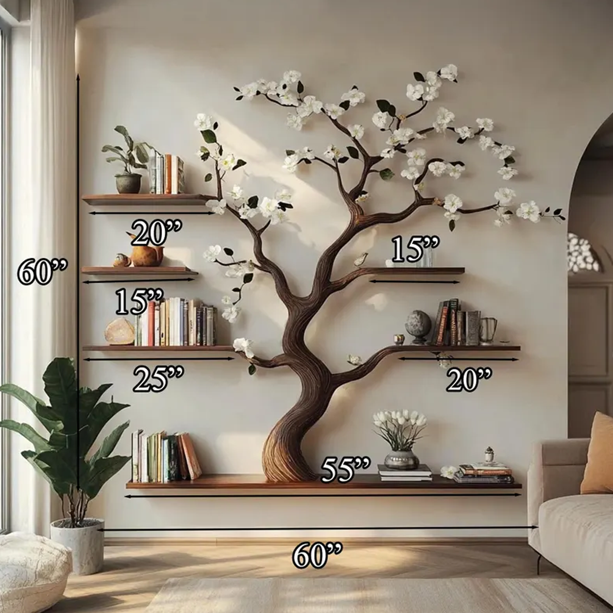 Rustic Natural Tree Branch Wall Bookshelf Halloween Home Decor SINLKIHW053