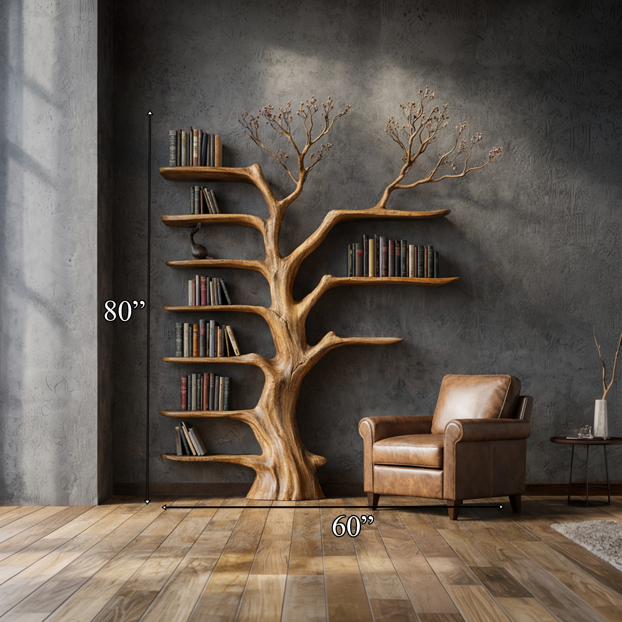 Rustic Tree Bookshelf Living Room Interior Signature Wall Furniture SINLKITB669