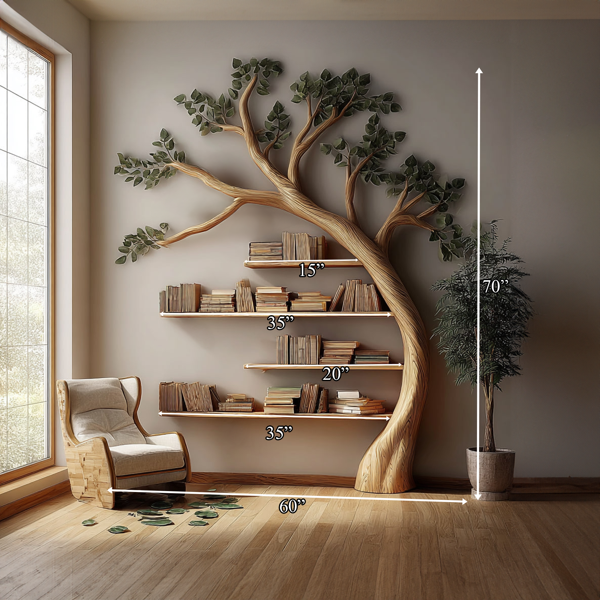 Rustic Branch Bookshelf Bedroom Living Room Artistic Wall SINLKITB330