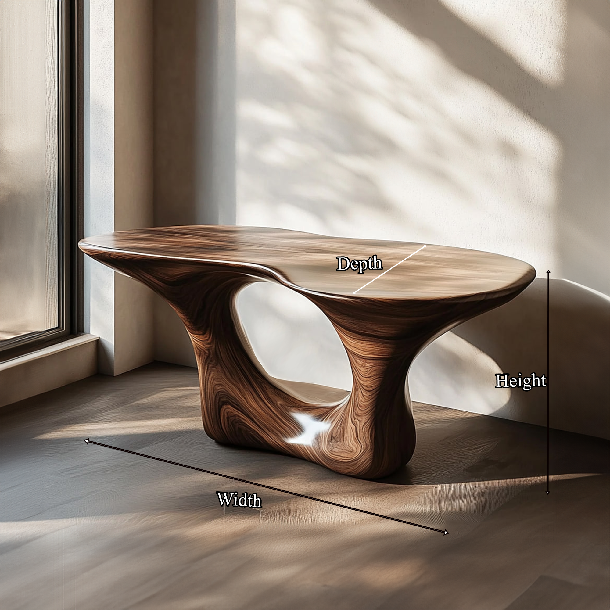 Rustic Console Table Solid Wood Curved Base Living Room SINLKICS317