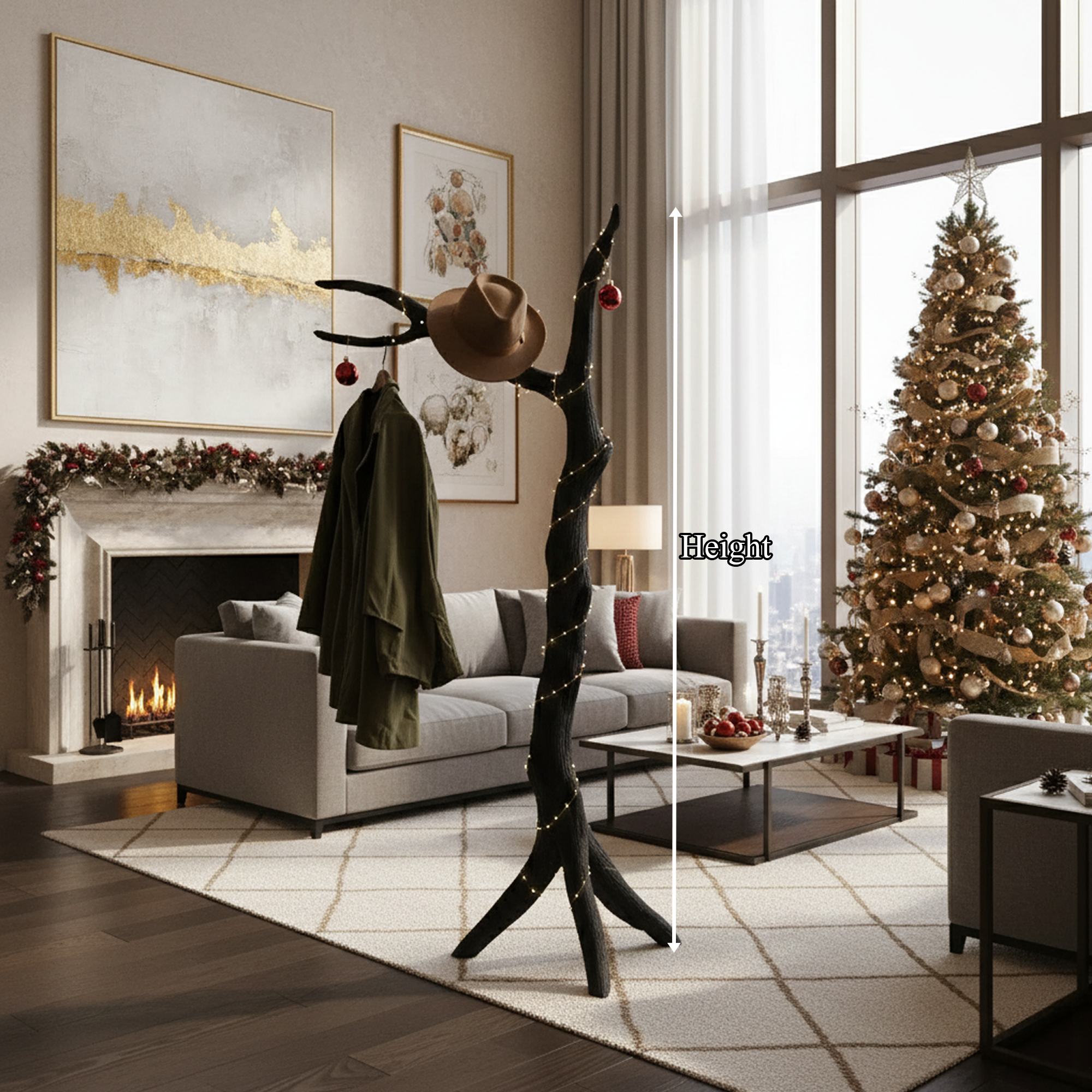 Rustic Tree Coat Rack Handcrafted Christmas Living Room Decor SINLKITCR073