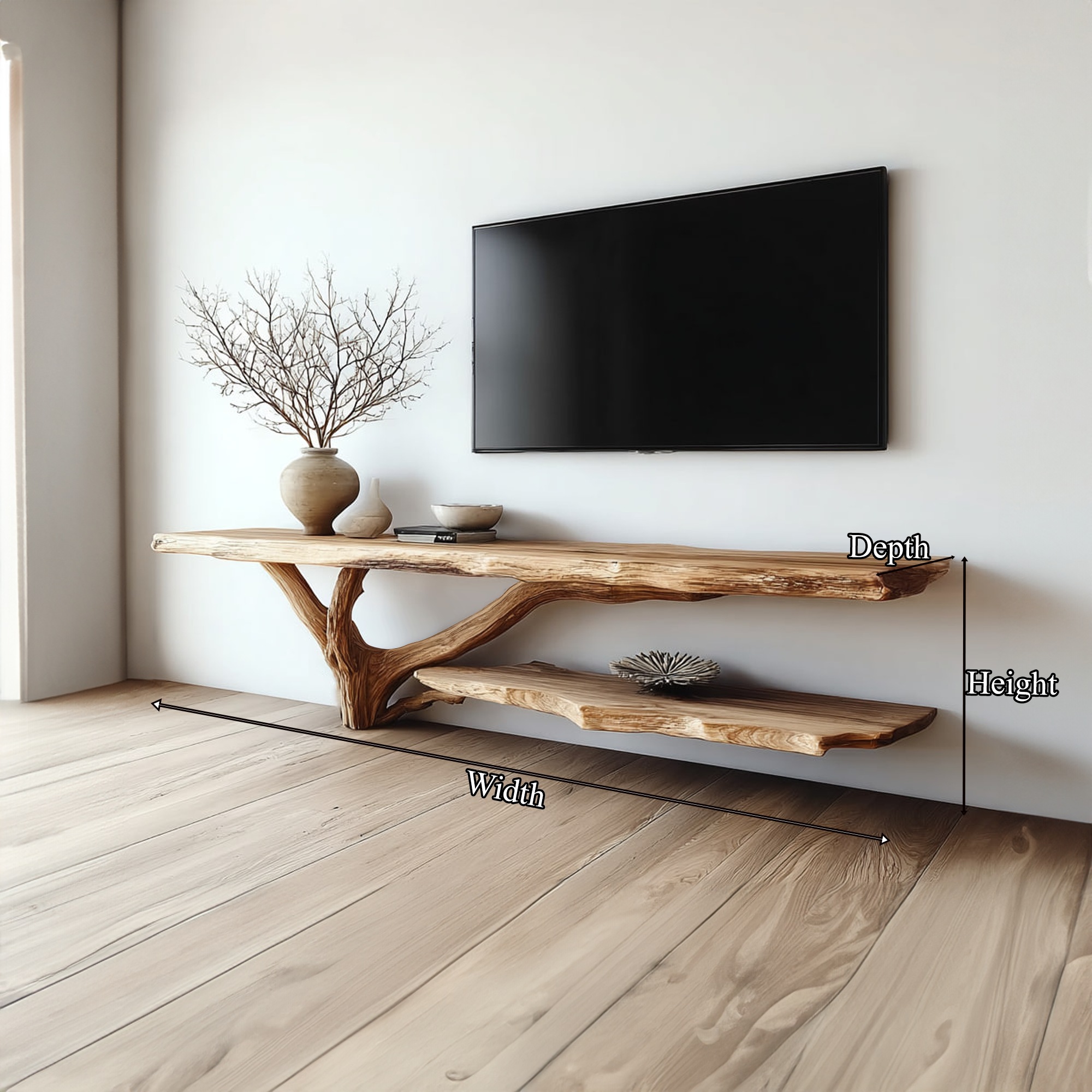 Rustic TV Console Two Tier Live Edge Apartment Space SINLKICS315