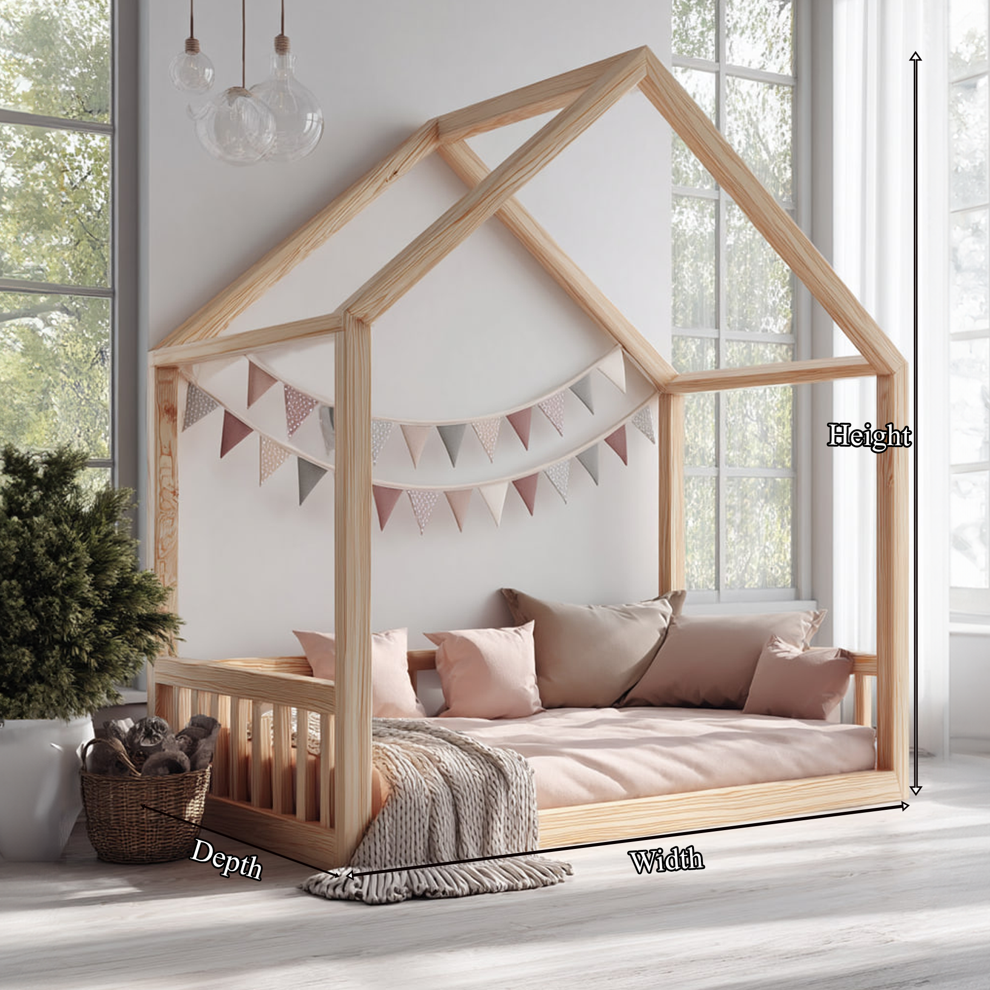Scandinavian Floor House Bed Kids Bedroom Nursery SINLKIWB59
