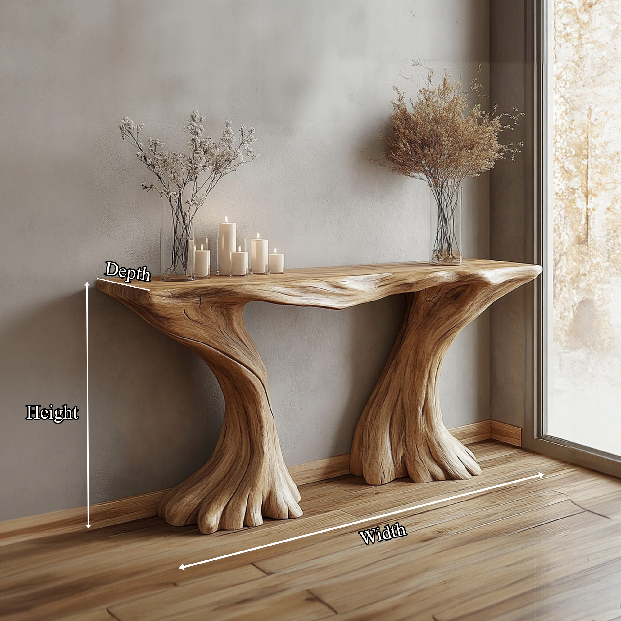 Rustic Console Table Sculptural Hourglass Base Luxury Foyer SINLKICS350