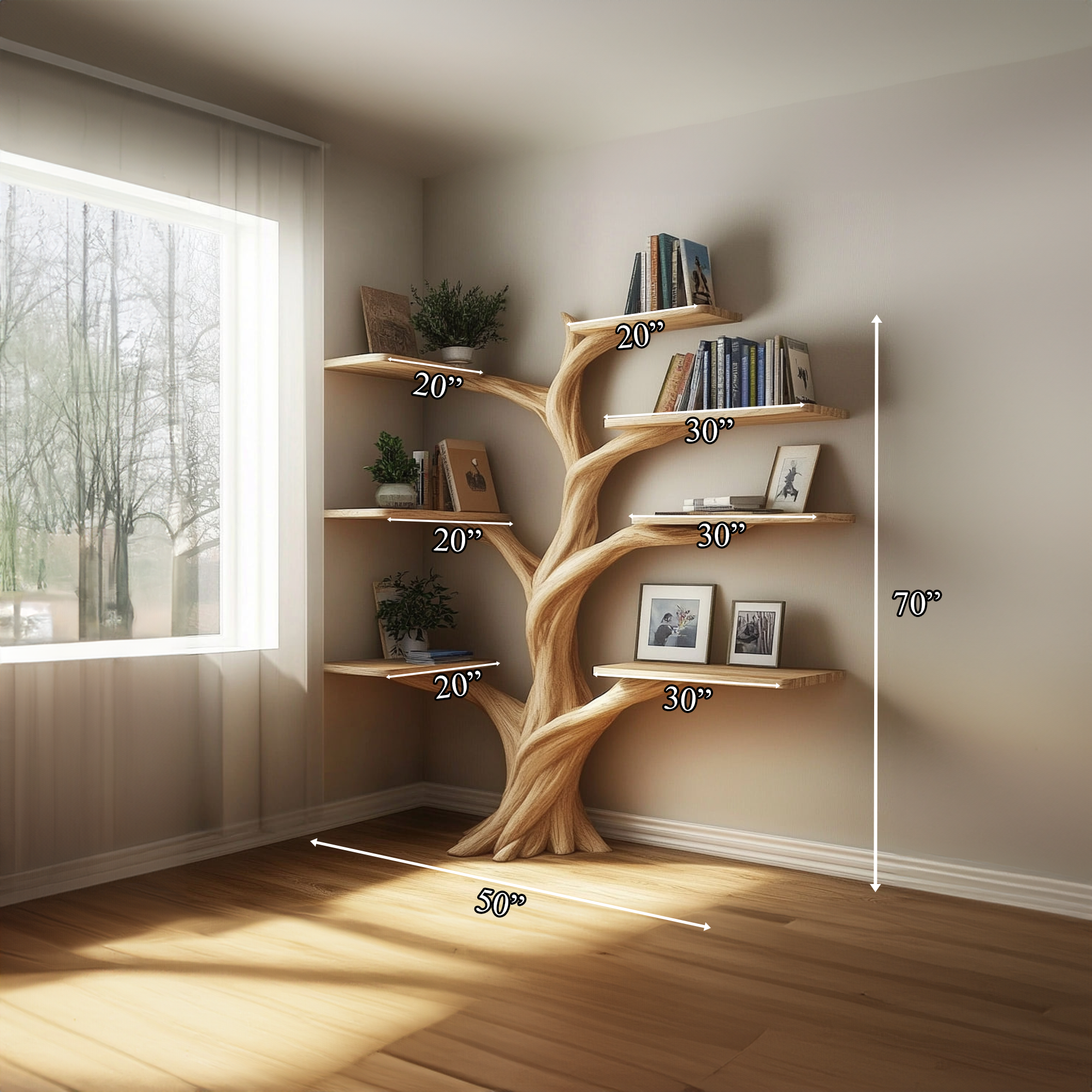 Rustic Organic Tree Corner Shelf Bedroom And Living Room SINLKITB536