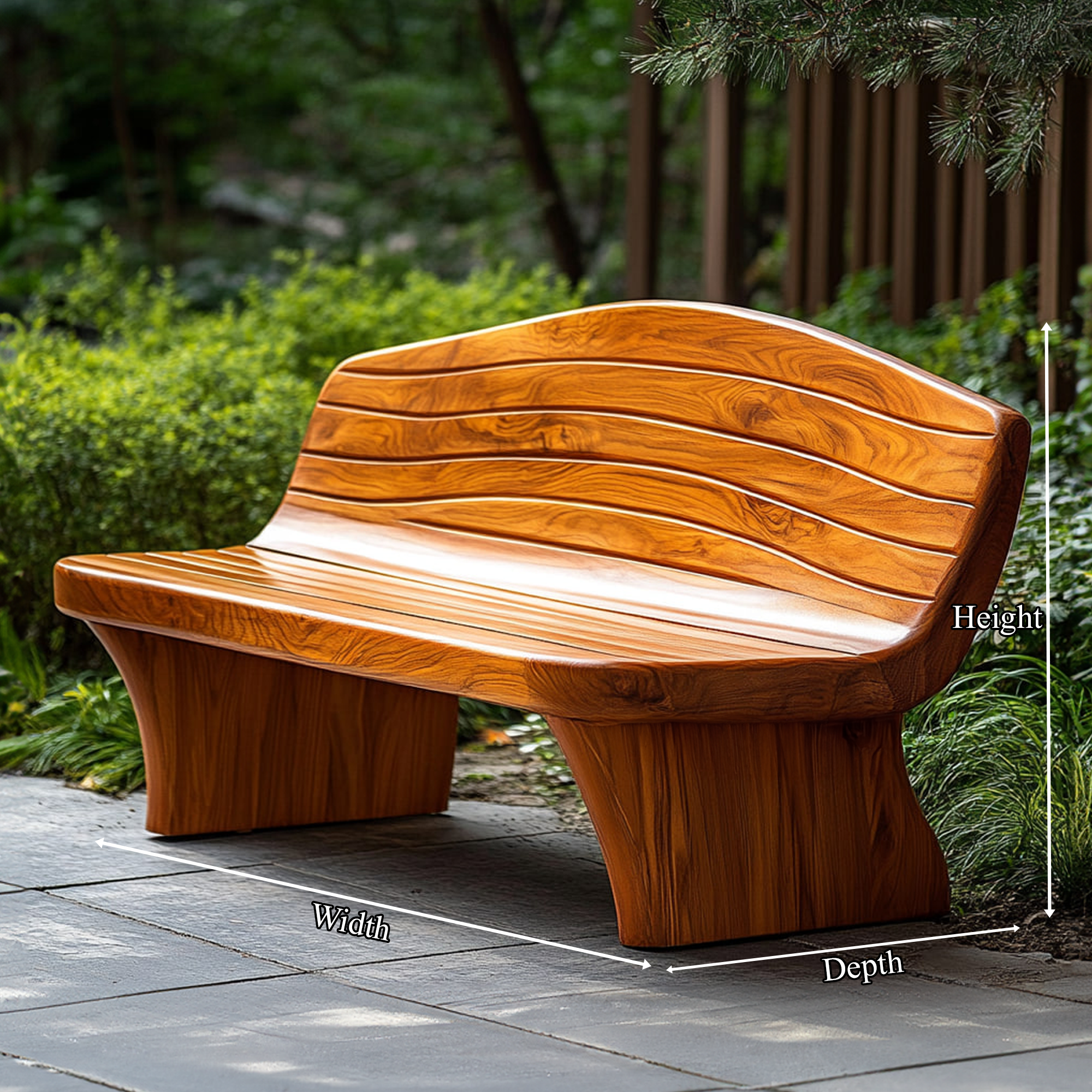 Sculptural Modern Wood Bench Outdoor Garden Or Entryway SINLKIRS044