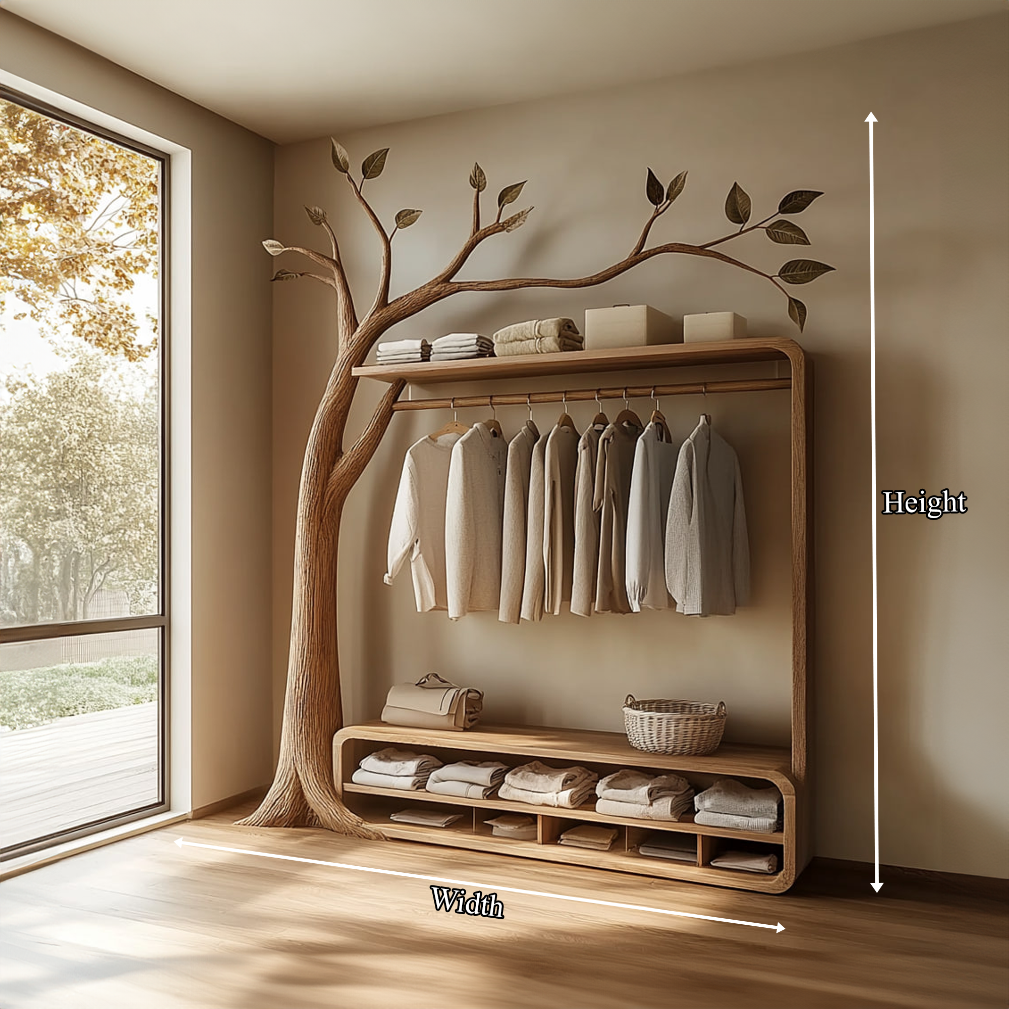 Rustic Solid Wood Tree Clothing Stand Natural Home SINLKITCR051