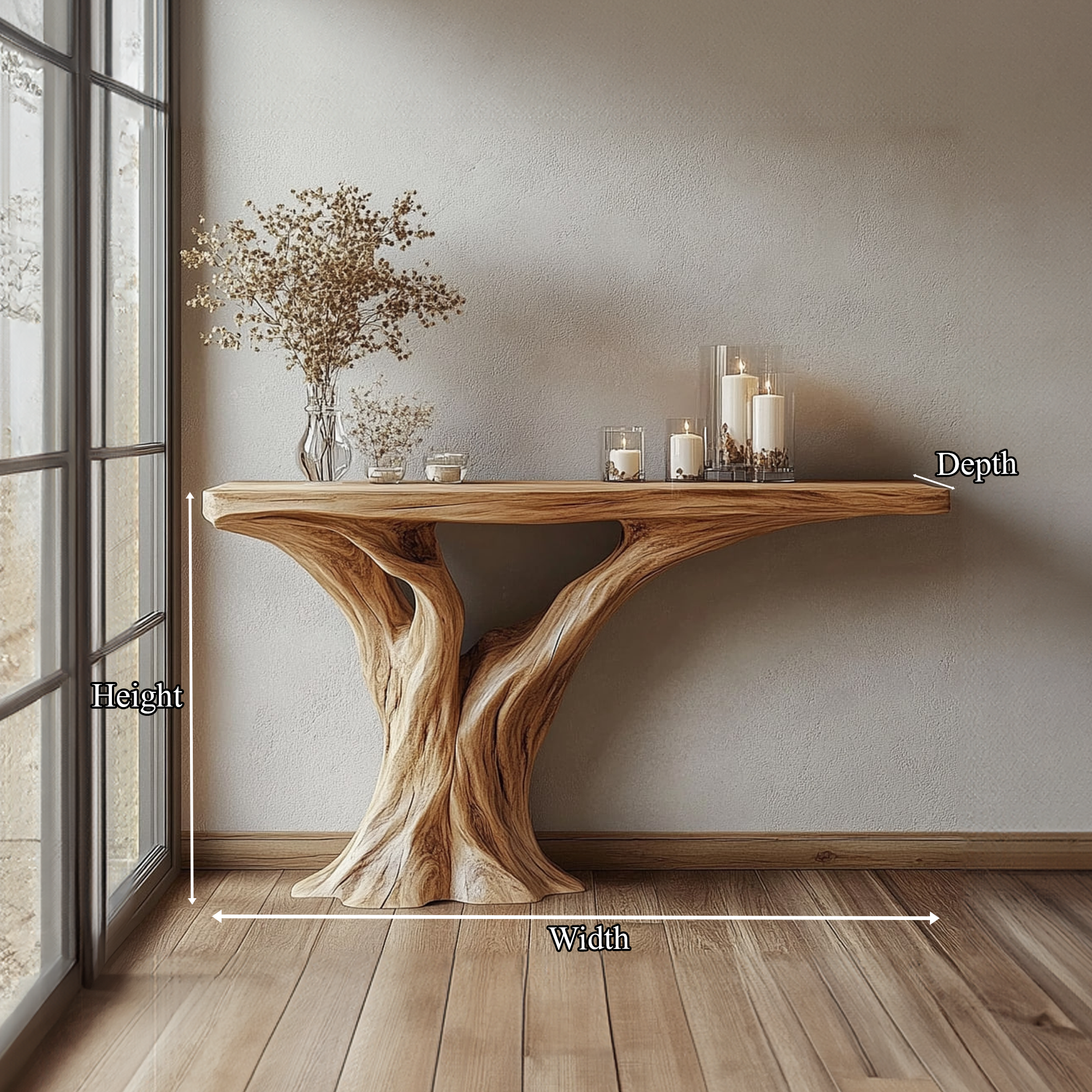 Live Edge Solid Wood Console Table Handmade Natural Style For Living Room SINLKICS351