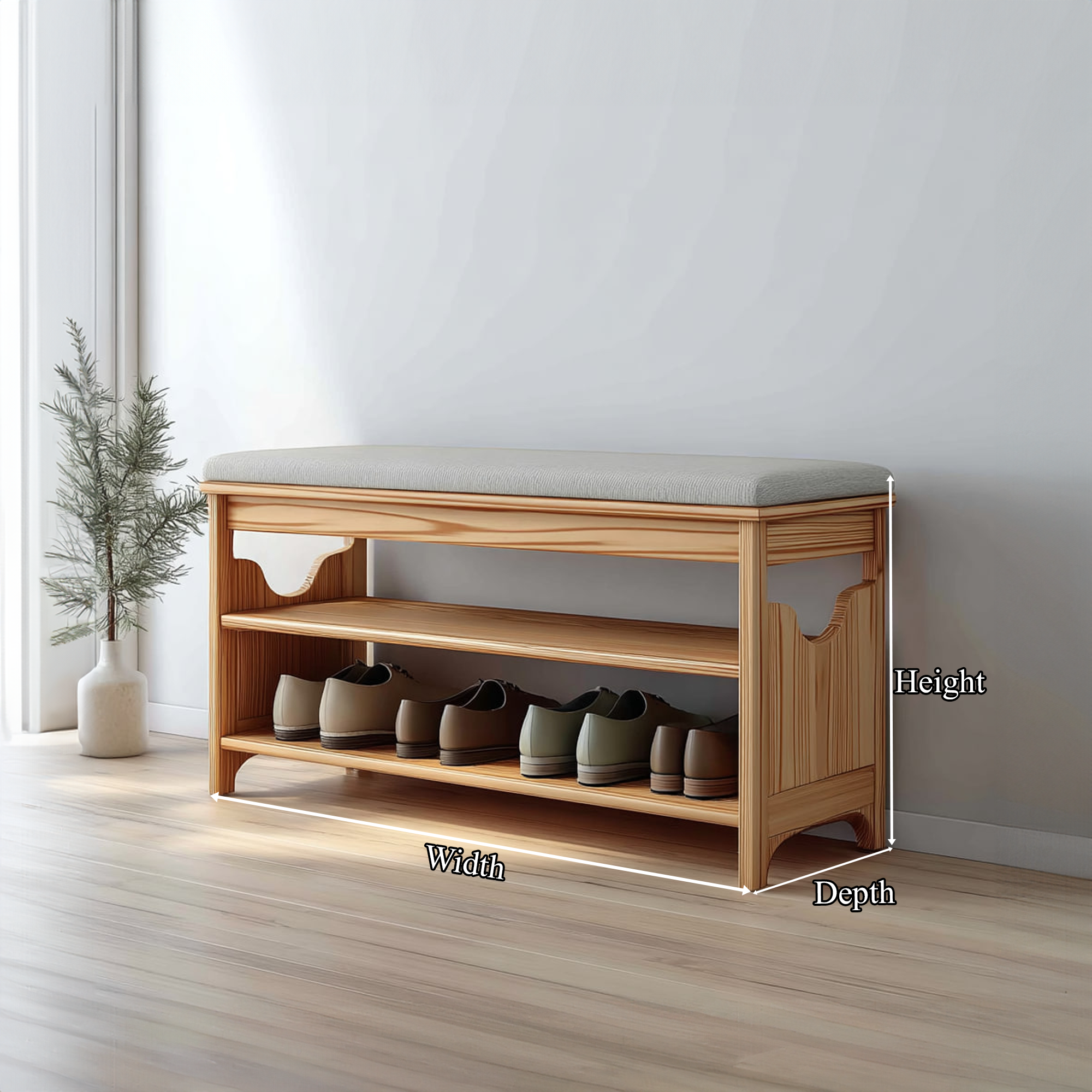 Midcentury Farmhouse Bench Shoe Rack Entryway SINLKISB045