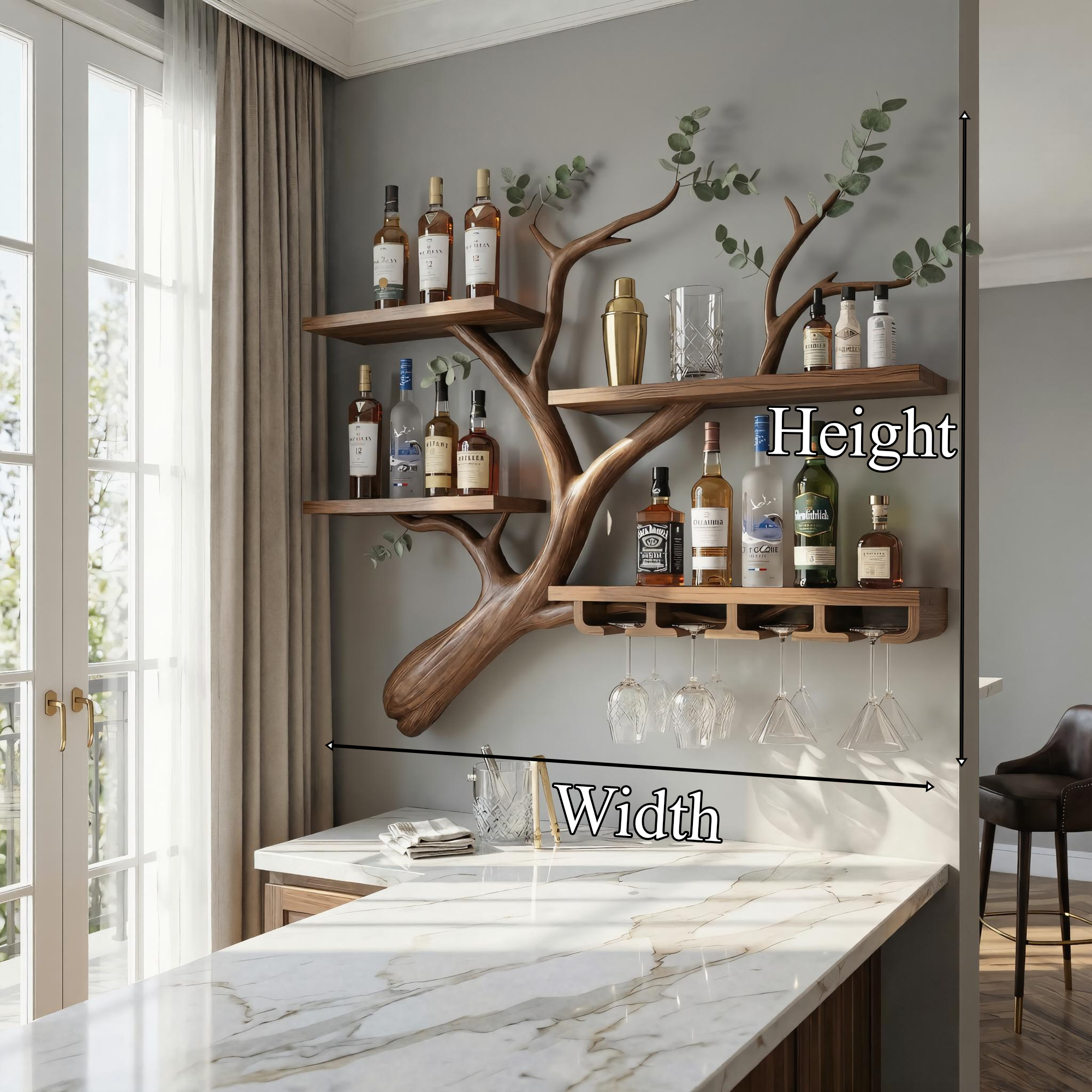 Rustic Tree Branch Wine Rack Wooden Wall Mounted Shelf For Kitchen Dining Room Home Bar SINLKIWR017